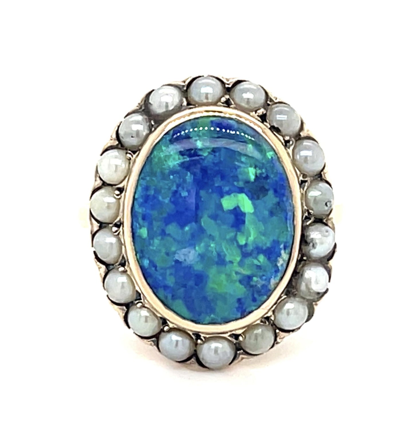 Original 3ct Opal with Matrix (Approx) Pearl Ring (Antique 1920s) 2.90g