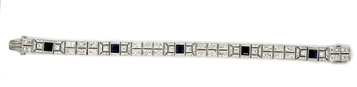 Original Art Deco 4.75ct Diamond PT Bracelet (vintage 1930s) 4.50ct Sapphire 7.2