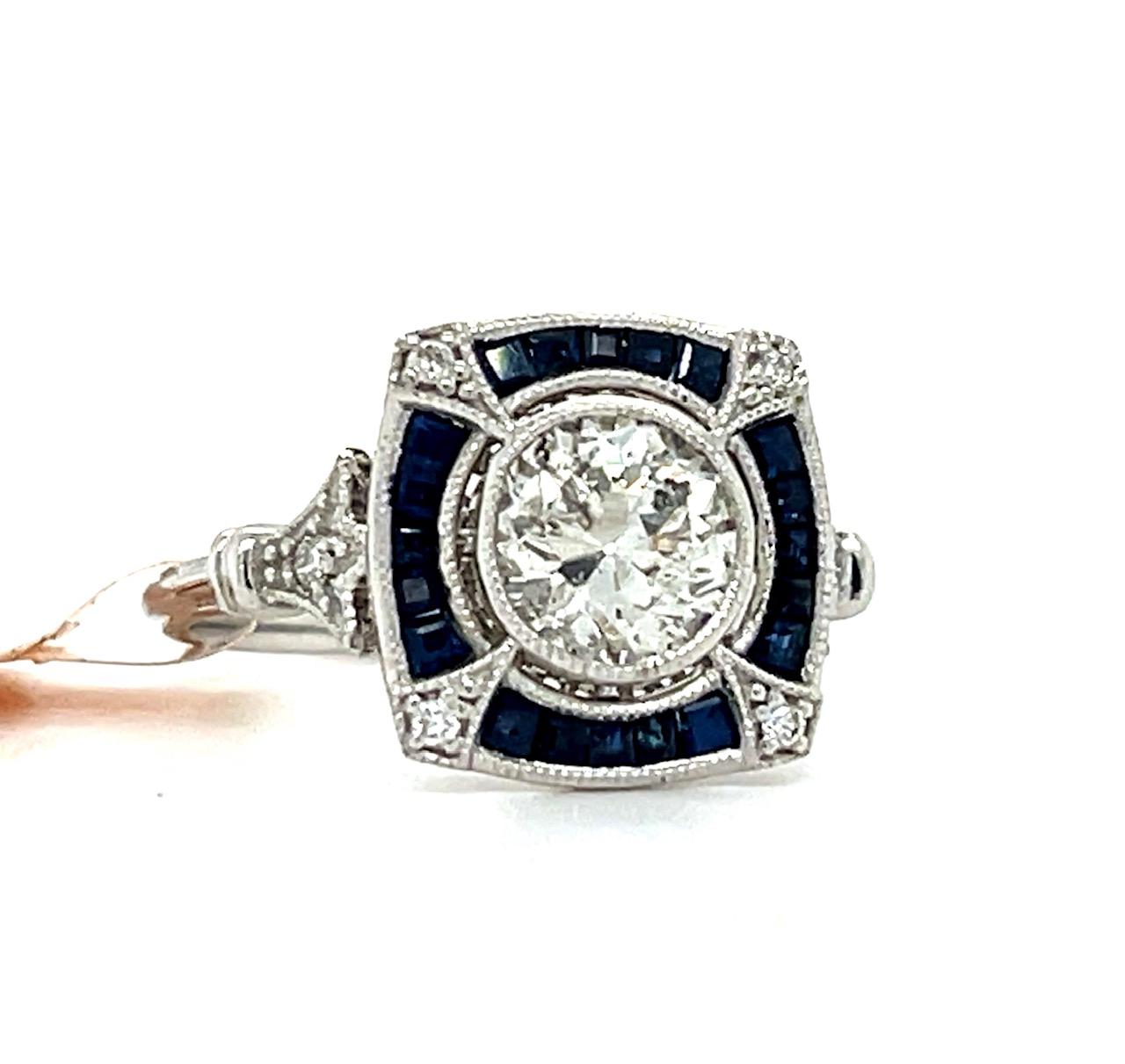 1.15ct OEC Dia PT Ring .47ct Sap .07ct SD 6.50 Size 4.80g