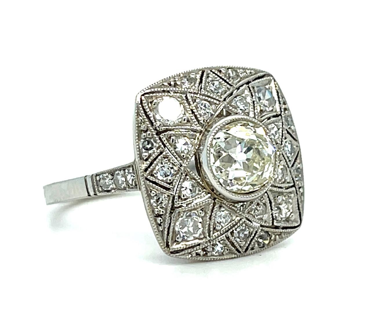 1.22ct Old Mine Diamond Platinum Handmade Ring .90ct SD 6.56g 7.25 Size
