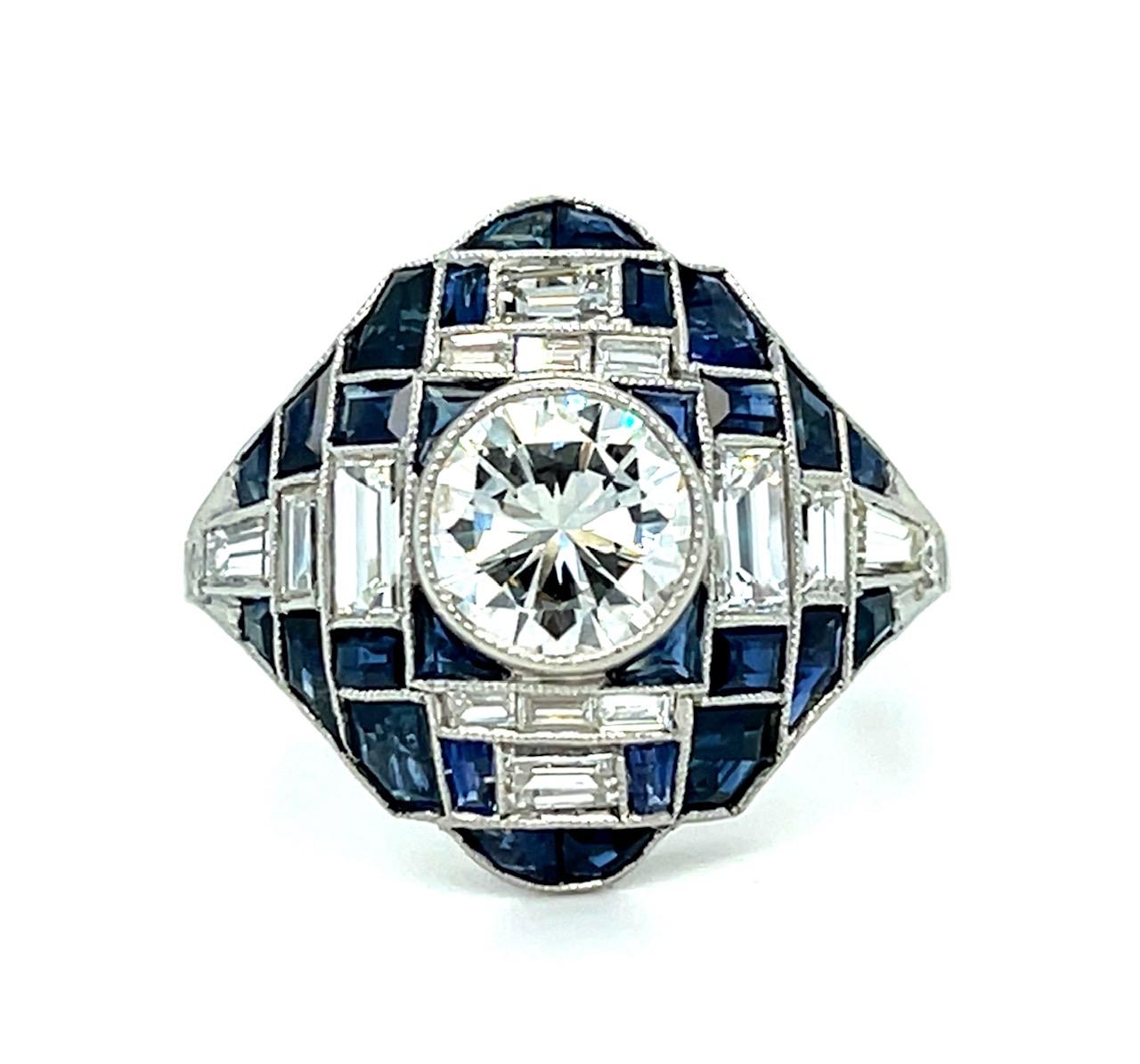 1.01ct Round Brilliant Diamond 3.20ct Sapphire Platinum Handmade Ring 1.25ct SD