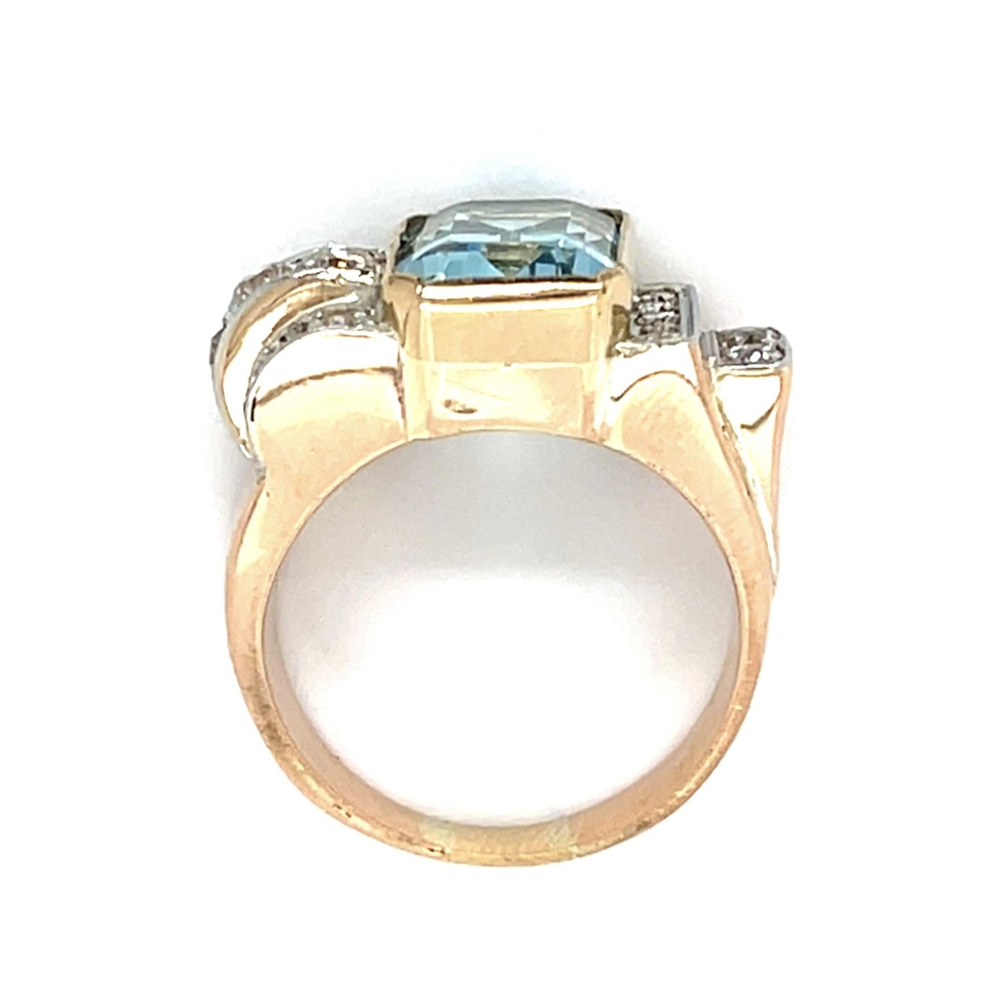 Original 4.13ct Aquamarine .90ct Diamond 18KY Retro Ring (Vintage 1940s) 7g