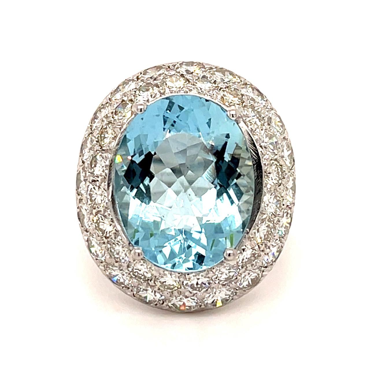 Original 8.41ct Oval Aquamarine 4.60ct Diamond 14KW Ring (Estate 1950s) 6 Size 1