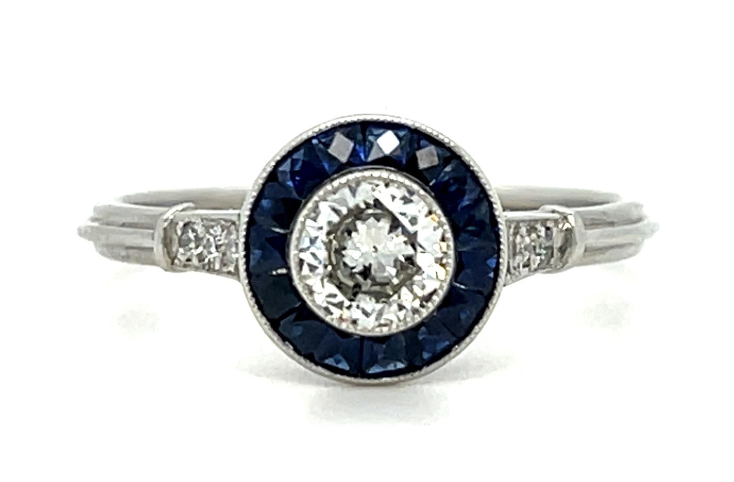 .37ct Round Brilliant Diamond .48ct Sapphire Platinum Handmade Ring 3.20g 6.75 S