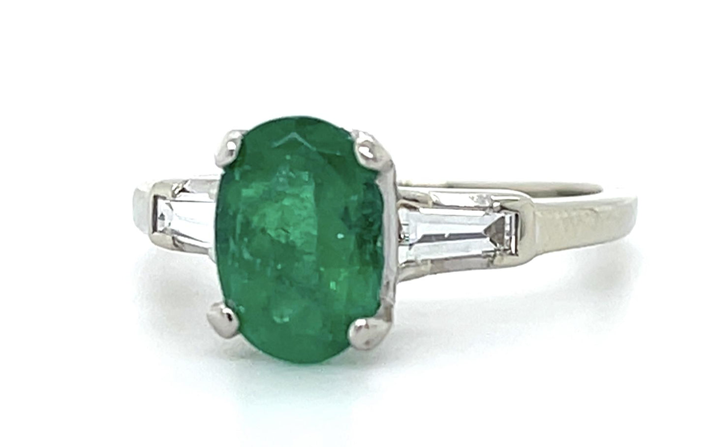 1.64ct Emerald .30ct Tapered Baguette 14KW Ring 3g 7 Size