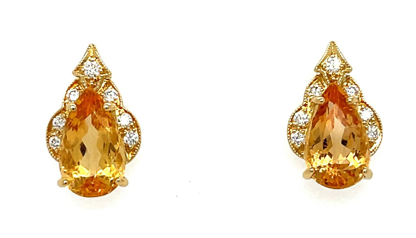 5.04ct Imperial Topaz .24ct Diamond 18KY Earrings 4.70g .75"