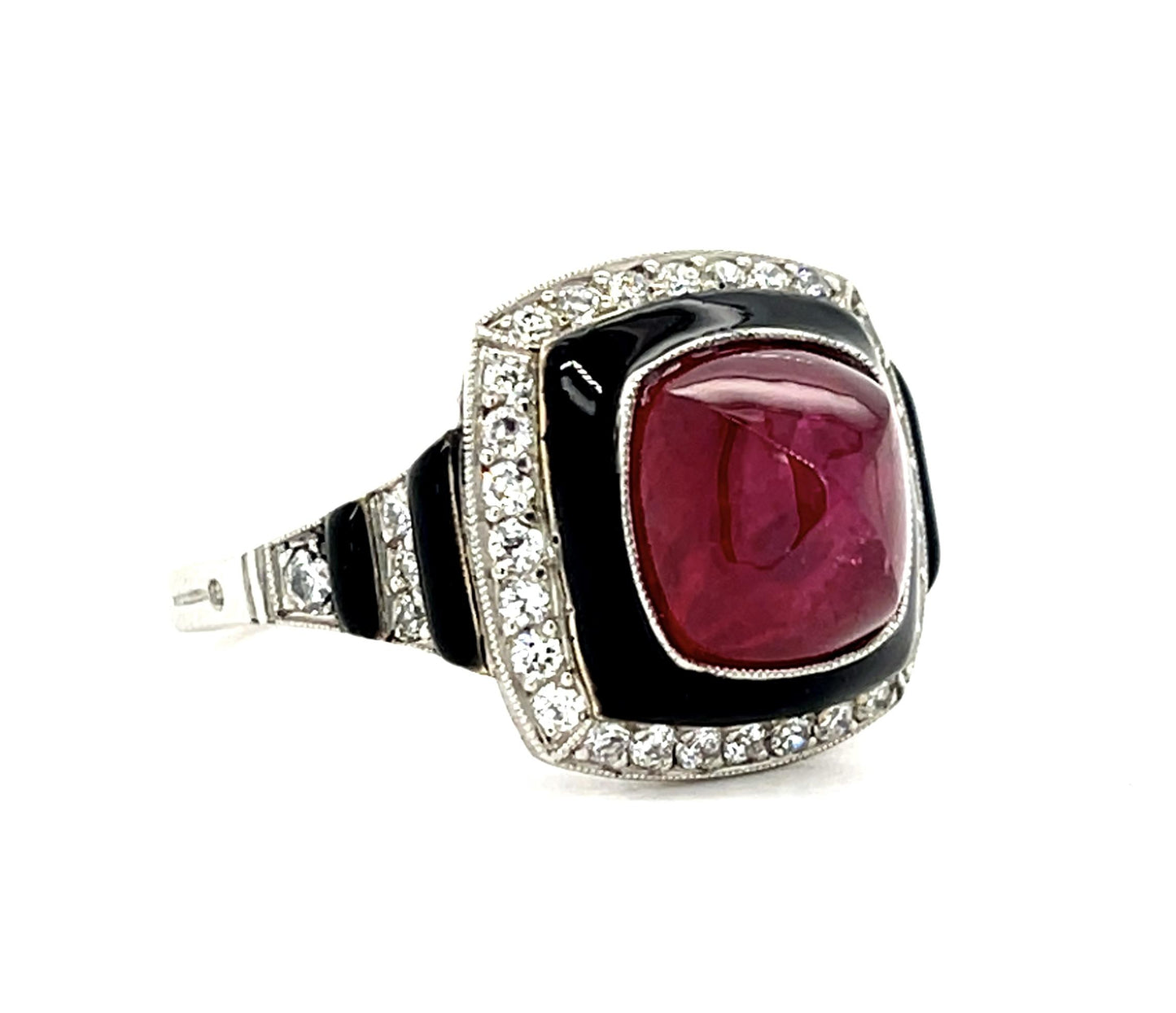 5.43ct No Heat Cabochon Sugarloaf Ruby (No Cert) .45ct Diamond Enamel Handmade P