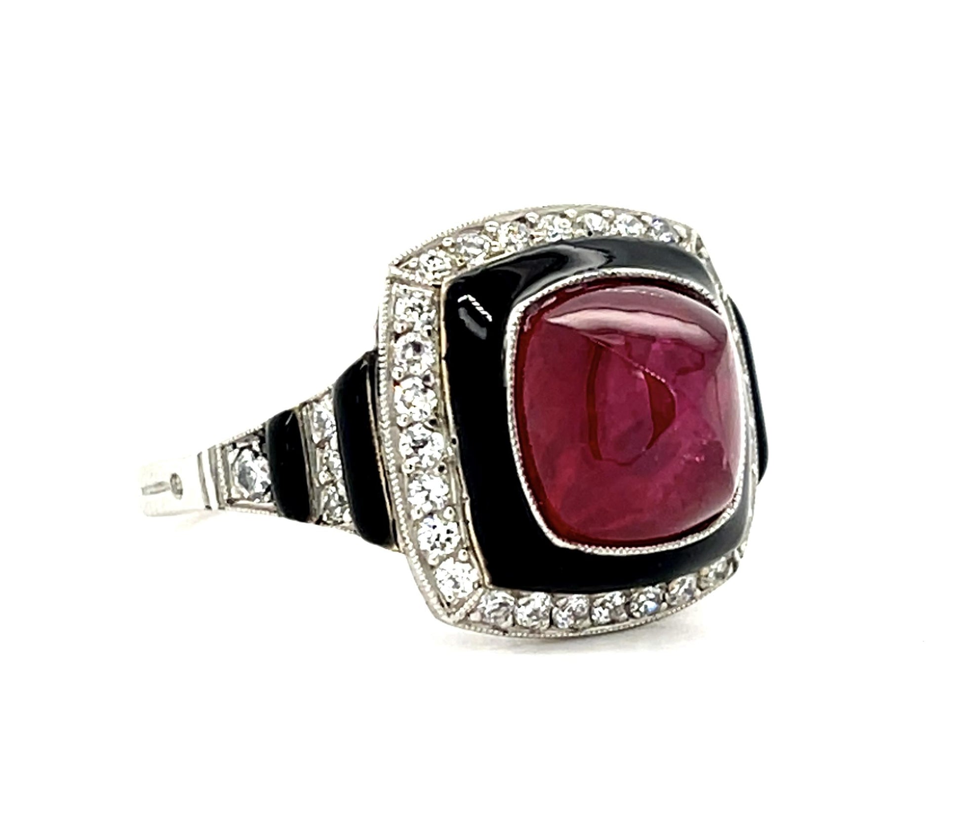 5.43ct No Heat Cabochon Sugarloaf Ruby (No Cert) .45ct Diamond Enamel Handmade P