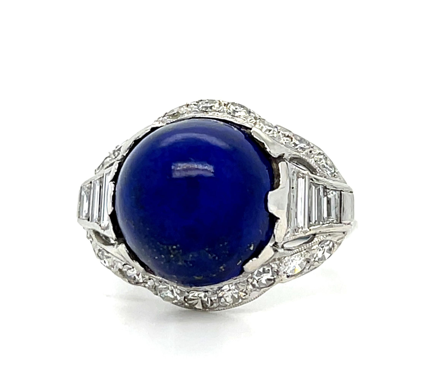 Art Deco 12ct Blue Lapis Lazuli 1ct Diamond Platinum Ring (Vintage 1930s) 5.60g