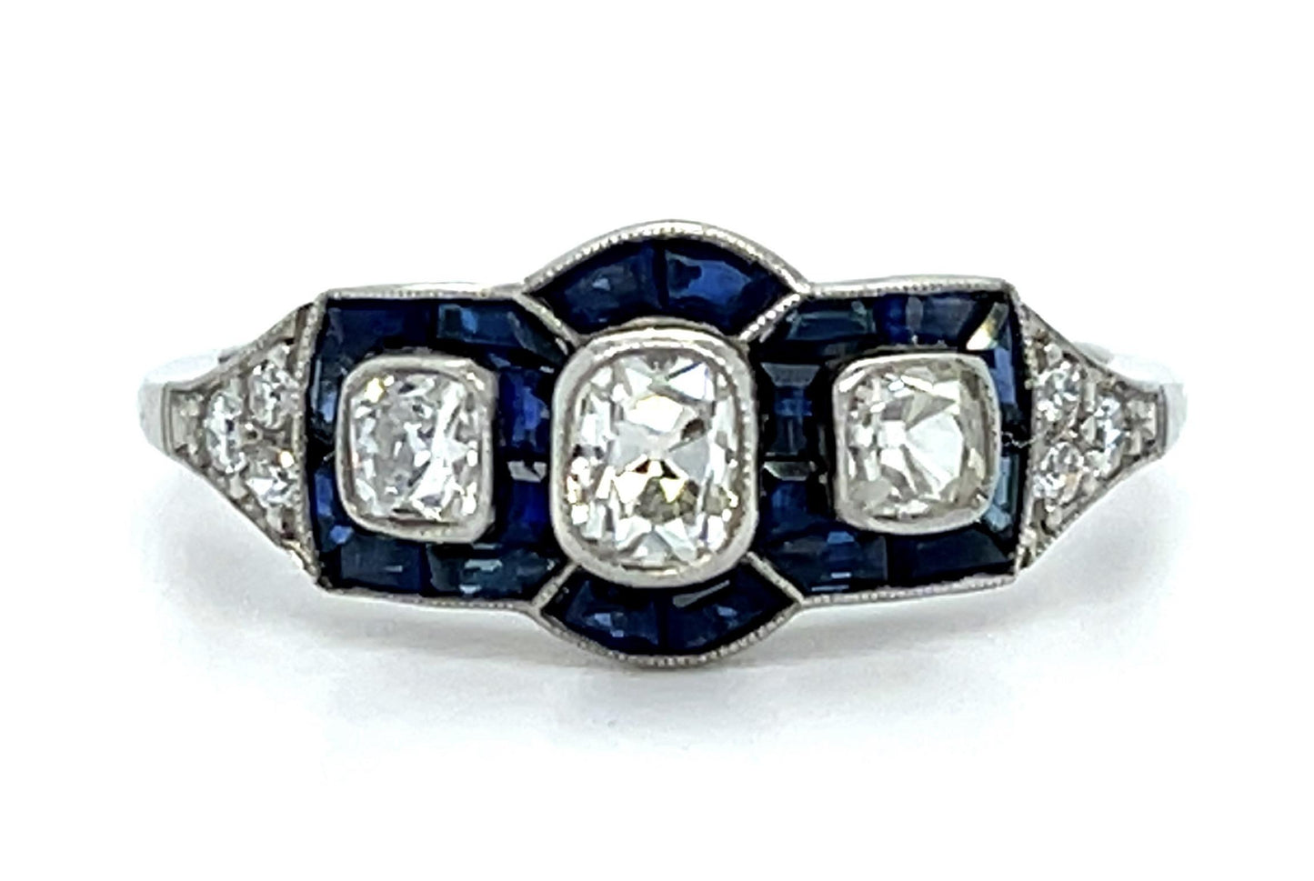 .68ct Diamond 1ct Sapphire Platinum Handmade Ring 3.60g 6.75 Size