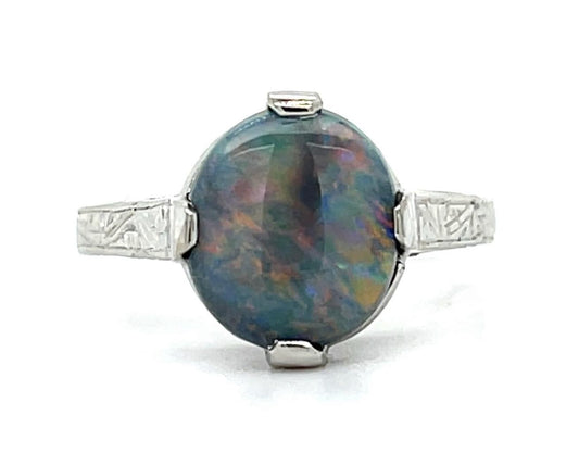 PL Black Australian Opal Art Deco Ring 2.50ct(op) Circa 1930s ESTATE Size 6