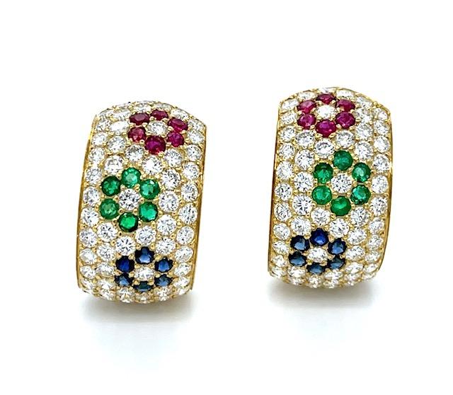 2ct Gemstones 4ct Diamond 18KY Earrings 12.98g .75" Length
