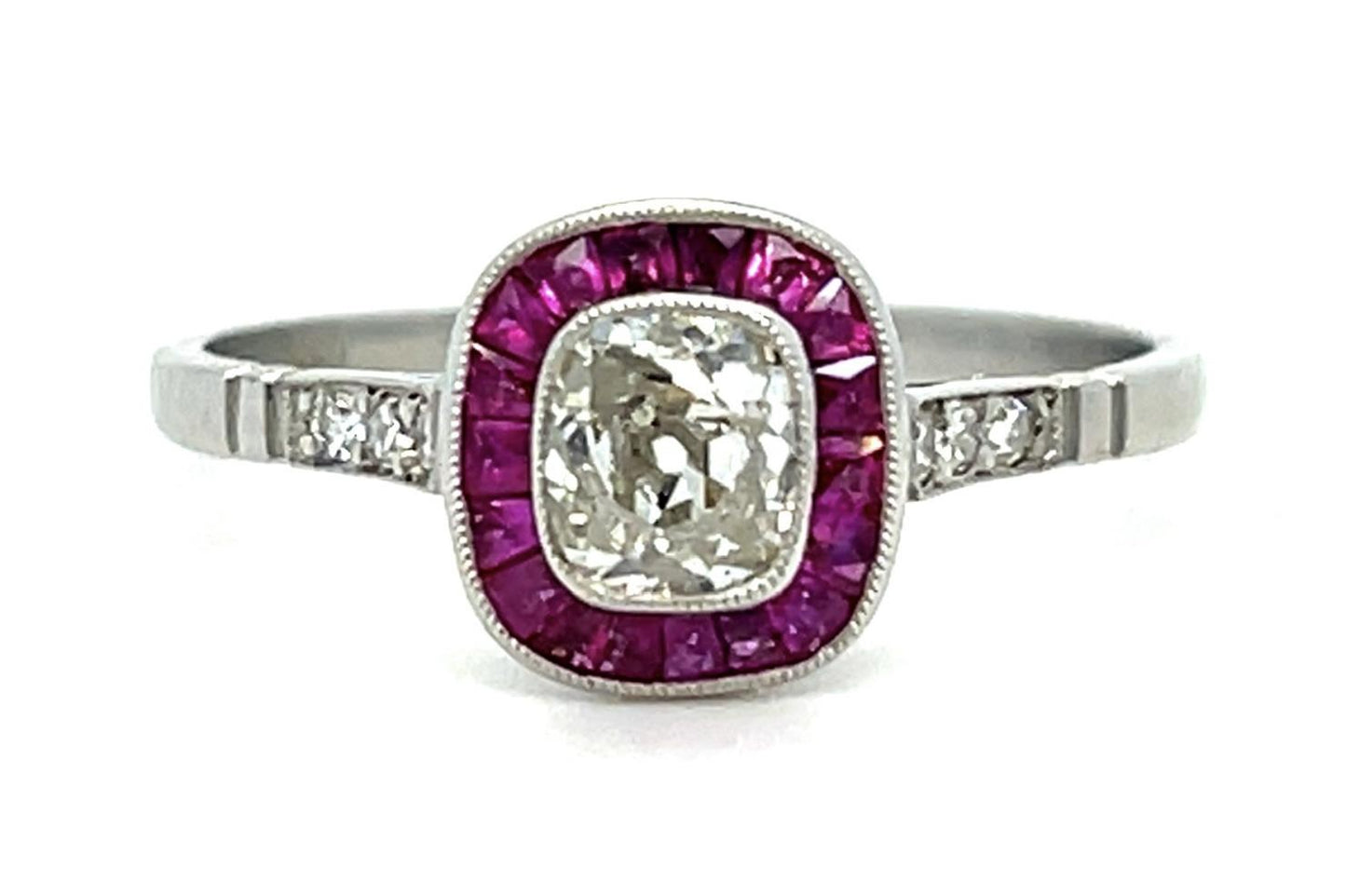 .48ct Cushion Diamond .44ct Ruby Platinum Handmade Ring 2.70g 7.25 Size