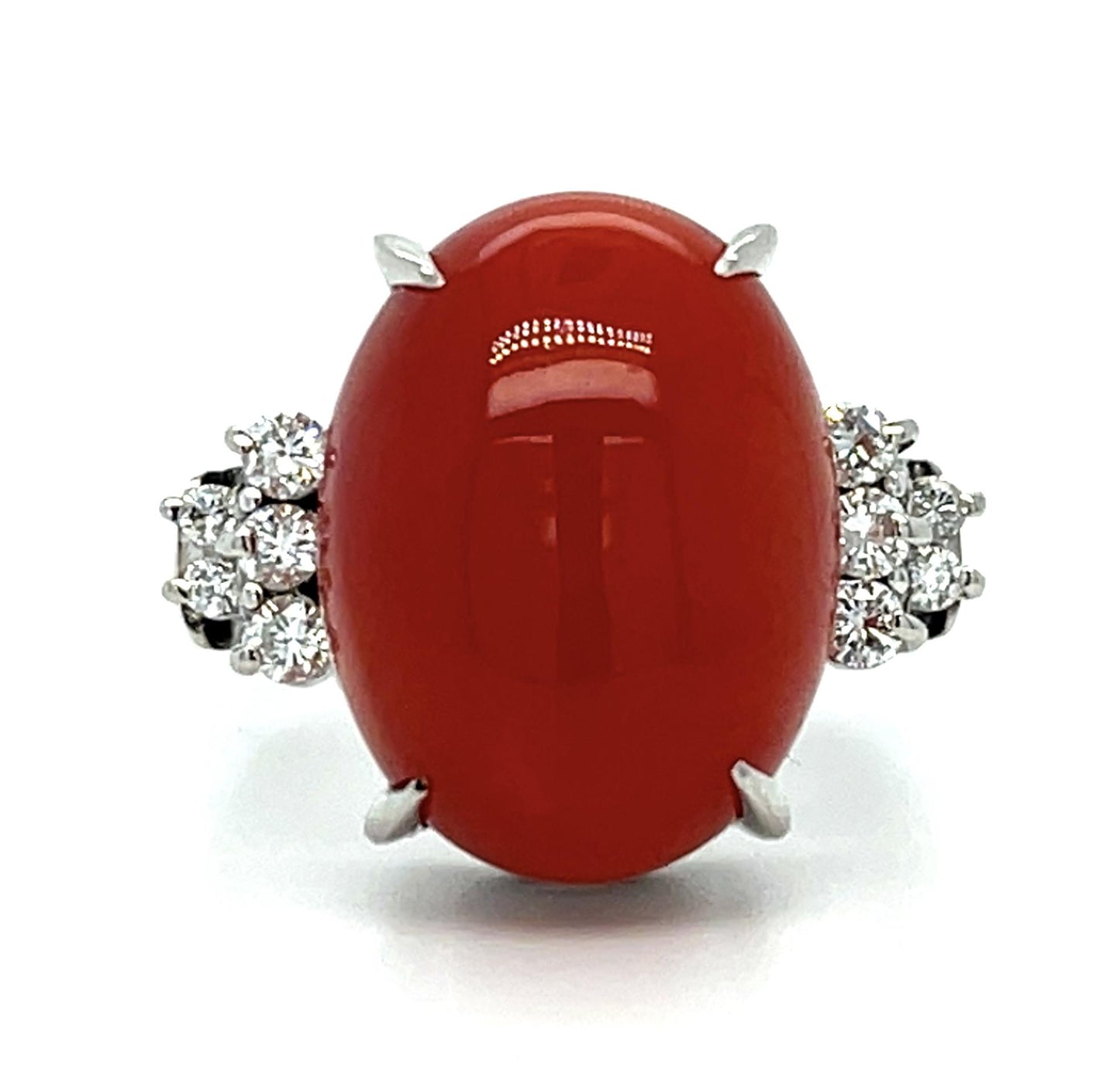 8ct Coral .26ct Diamond Platinum Ring 8.50g 6.25 Size
