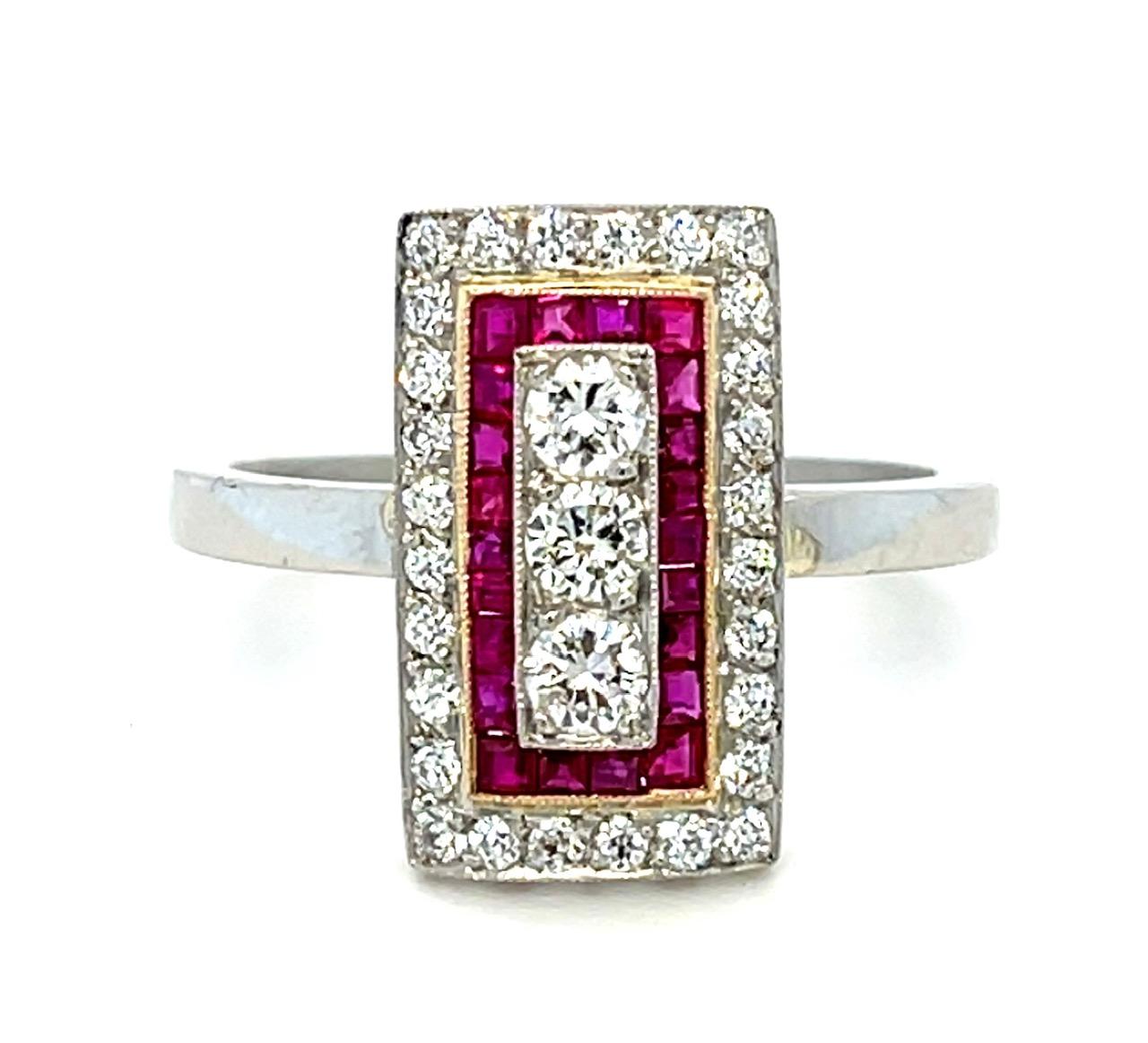 .30ct Diamond .55ct Ruby Platinum Handmade Ring .30ct SD 5.40g 7 Size