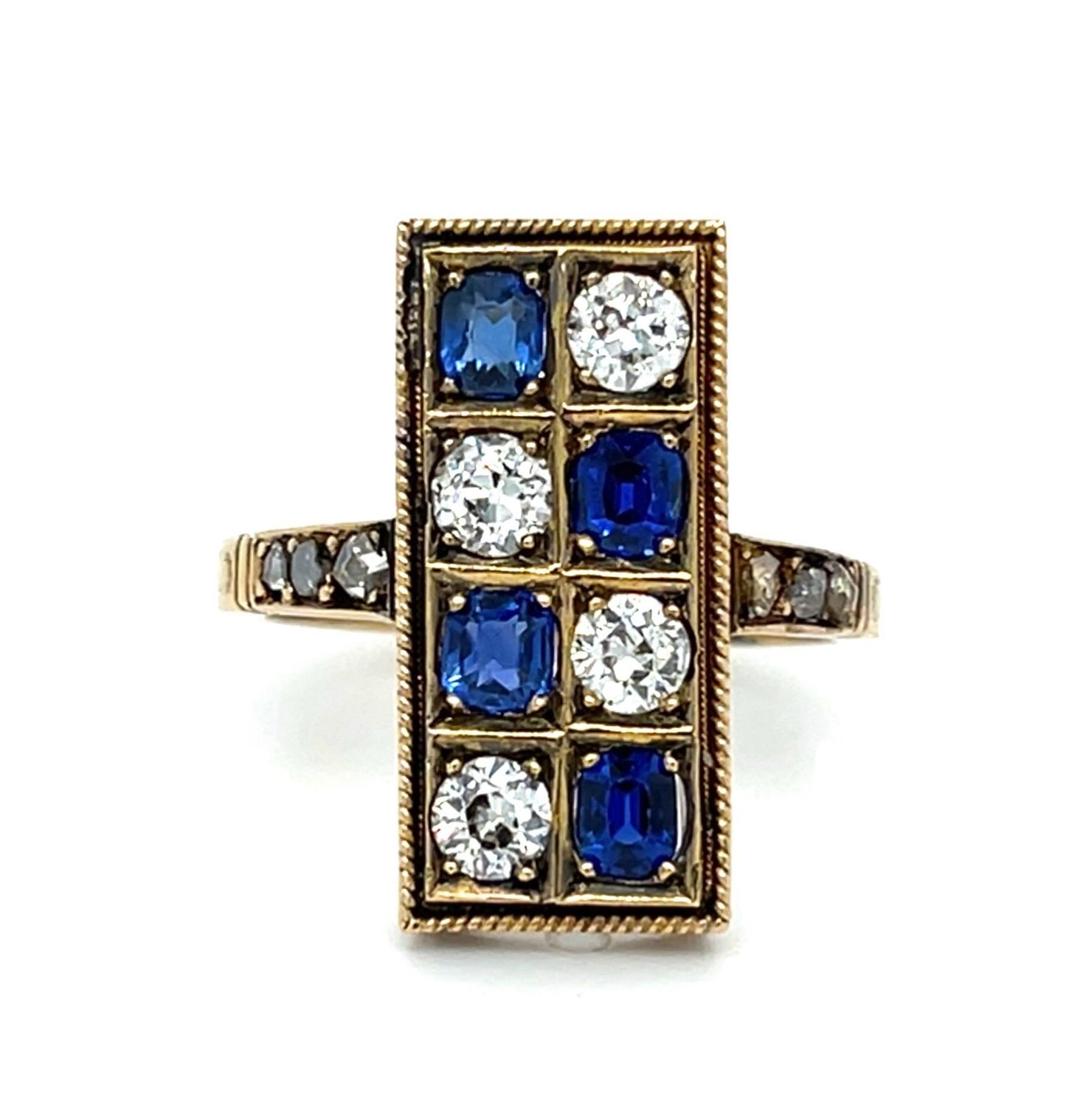 1ct Old European Cut Diamonds 1.50ct Sapphires 18KY Ring 5.29g 6.75 Size