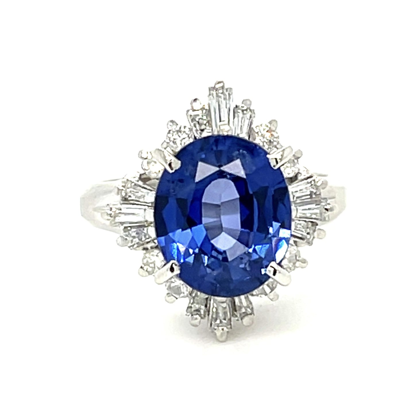 3.18ct Sapphire PT Ring (Estate 1970s) .60ct Diamond 7.40g 6 Size