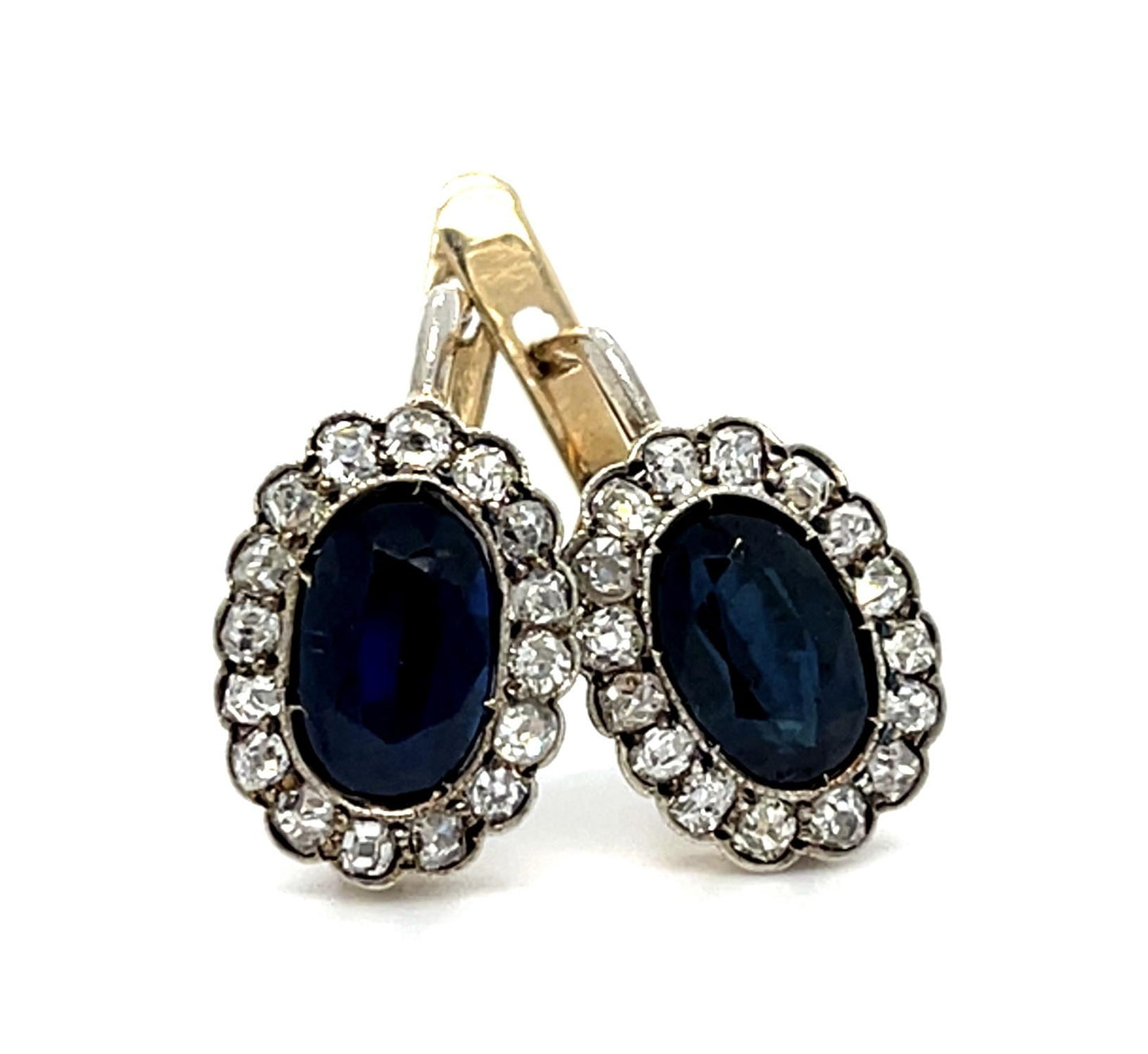 Victorian 3ct Sapphire .60ct Diamond 18KY Earrings 3.60g .50" (Antique 1880s)