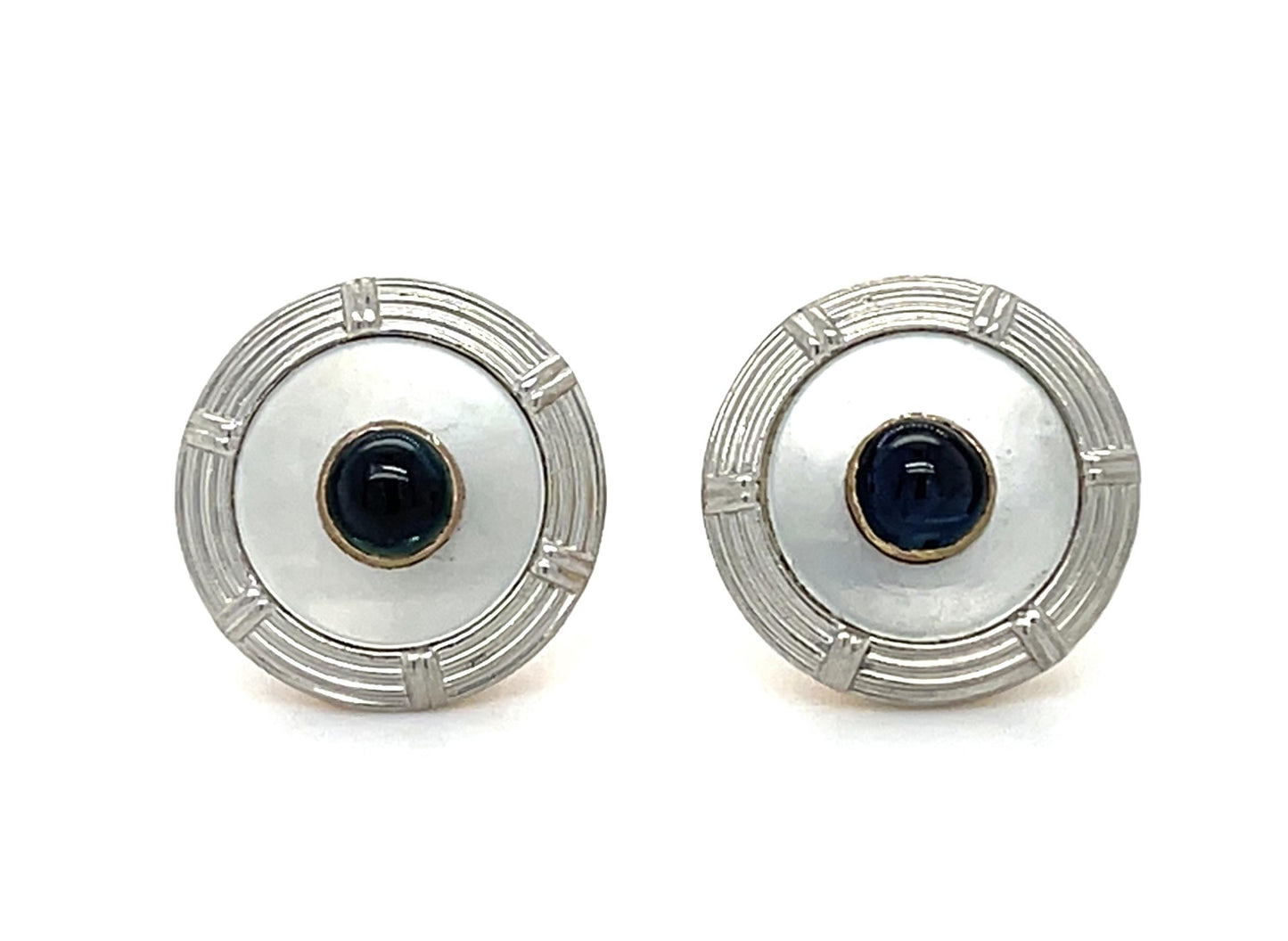 Original Art Deco .40ct Sapphire 14K 2 Tone Stud Earrings (Antique 1920s) 3.62g