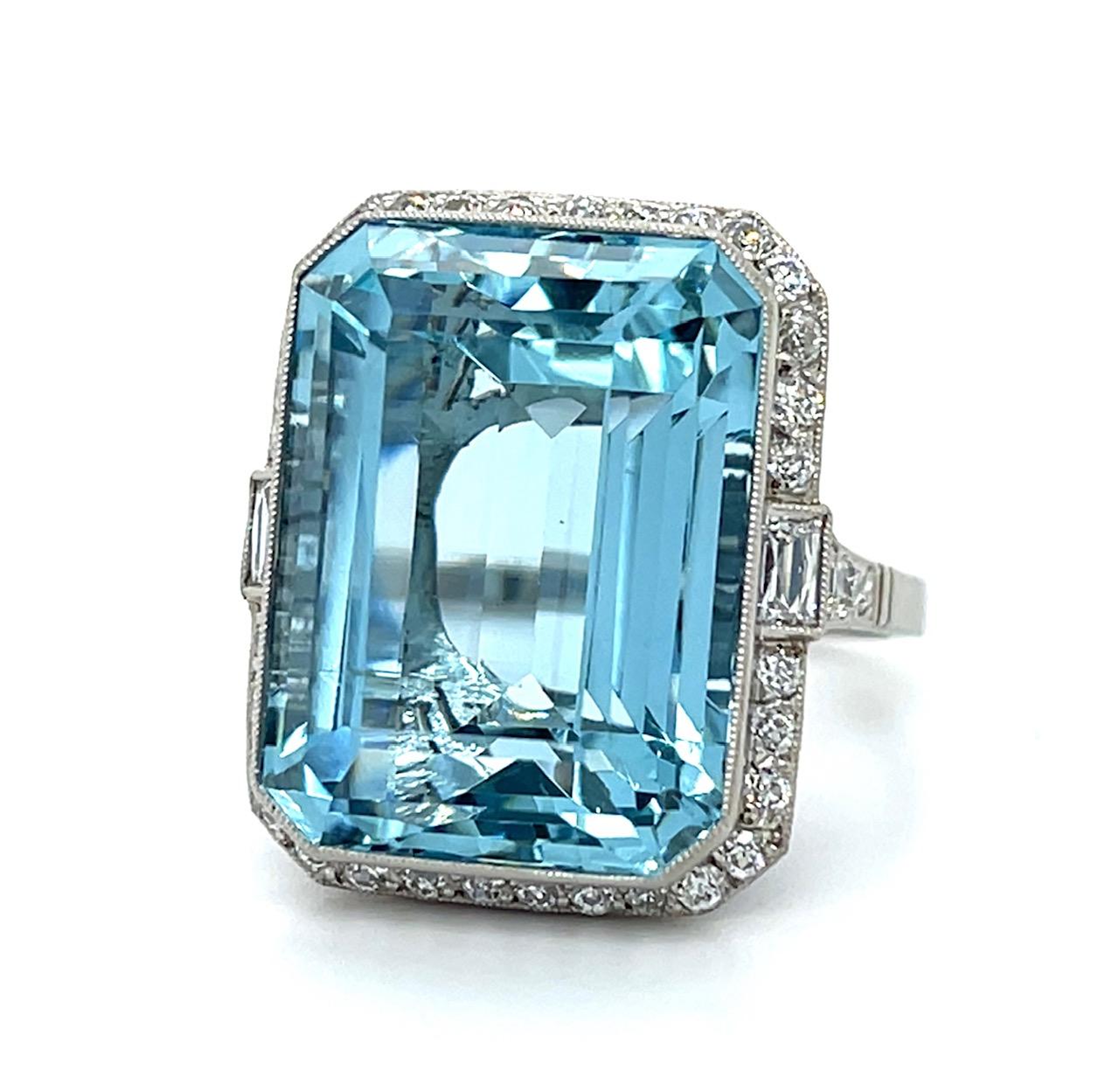23.20ct Aquamarine .23ct (2 French Rectangular Diamond) Platinum Handmade Ring