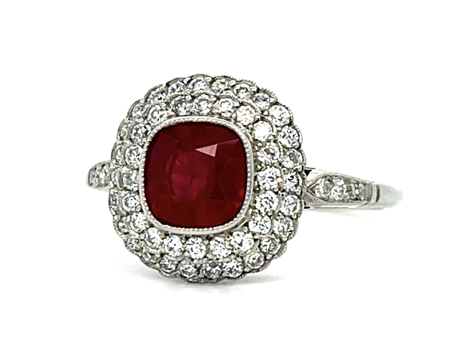 1.50ct Ruby .50ct Diamond Platinum Handmade Ring 4g 7 Size