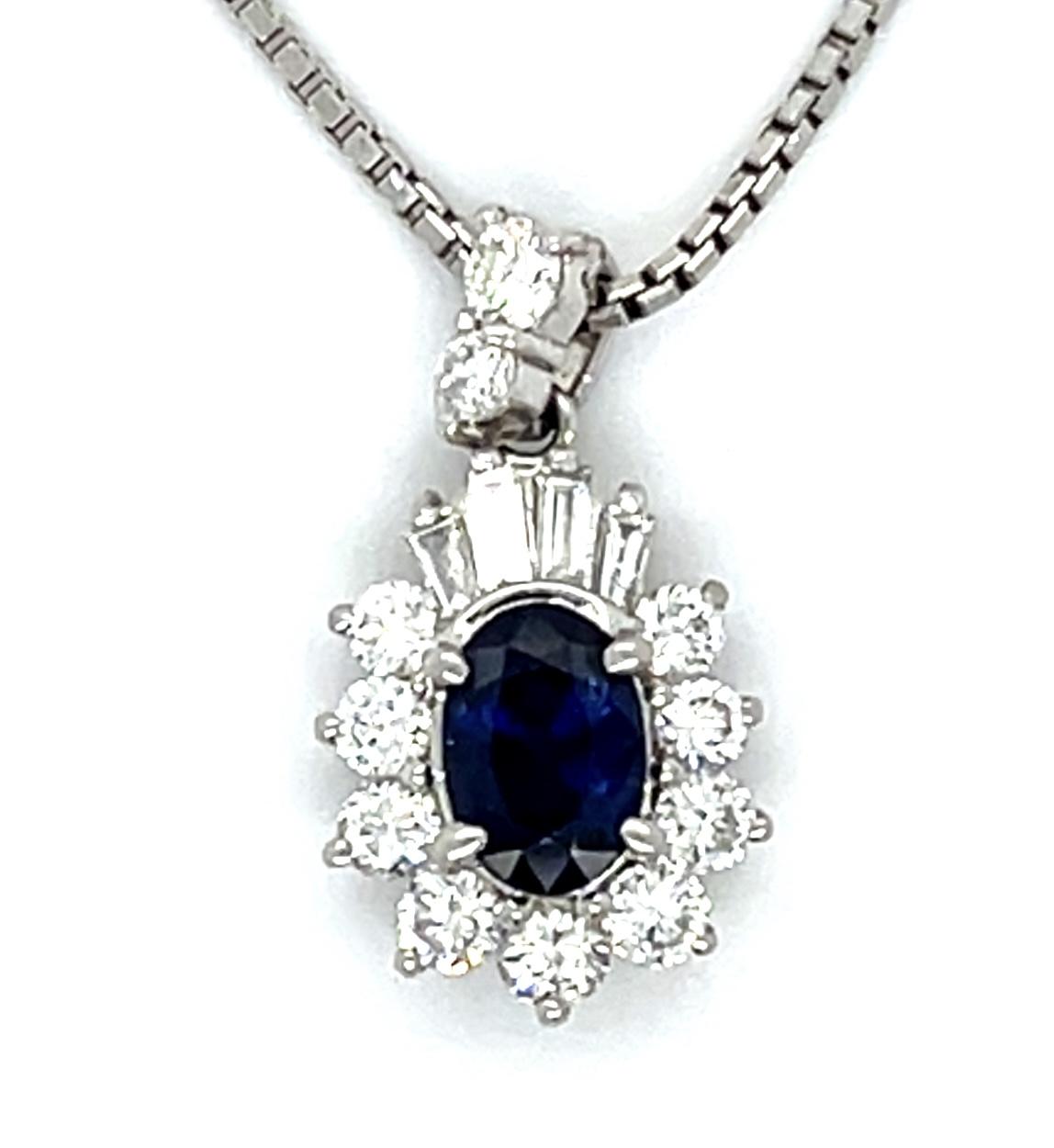 .72ct Oval Sapphire .58ct Diamond Platinum Pendant 5.90g 16"