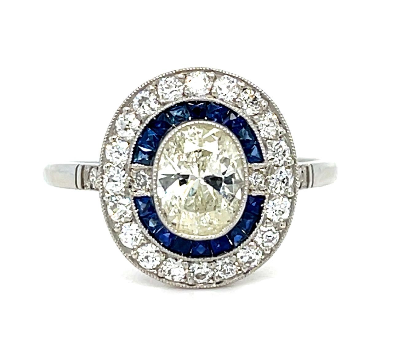 .80ct Oval Diamond .34ct French Sapphire Platinum Handmade Ring .78ct SD 3.80g