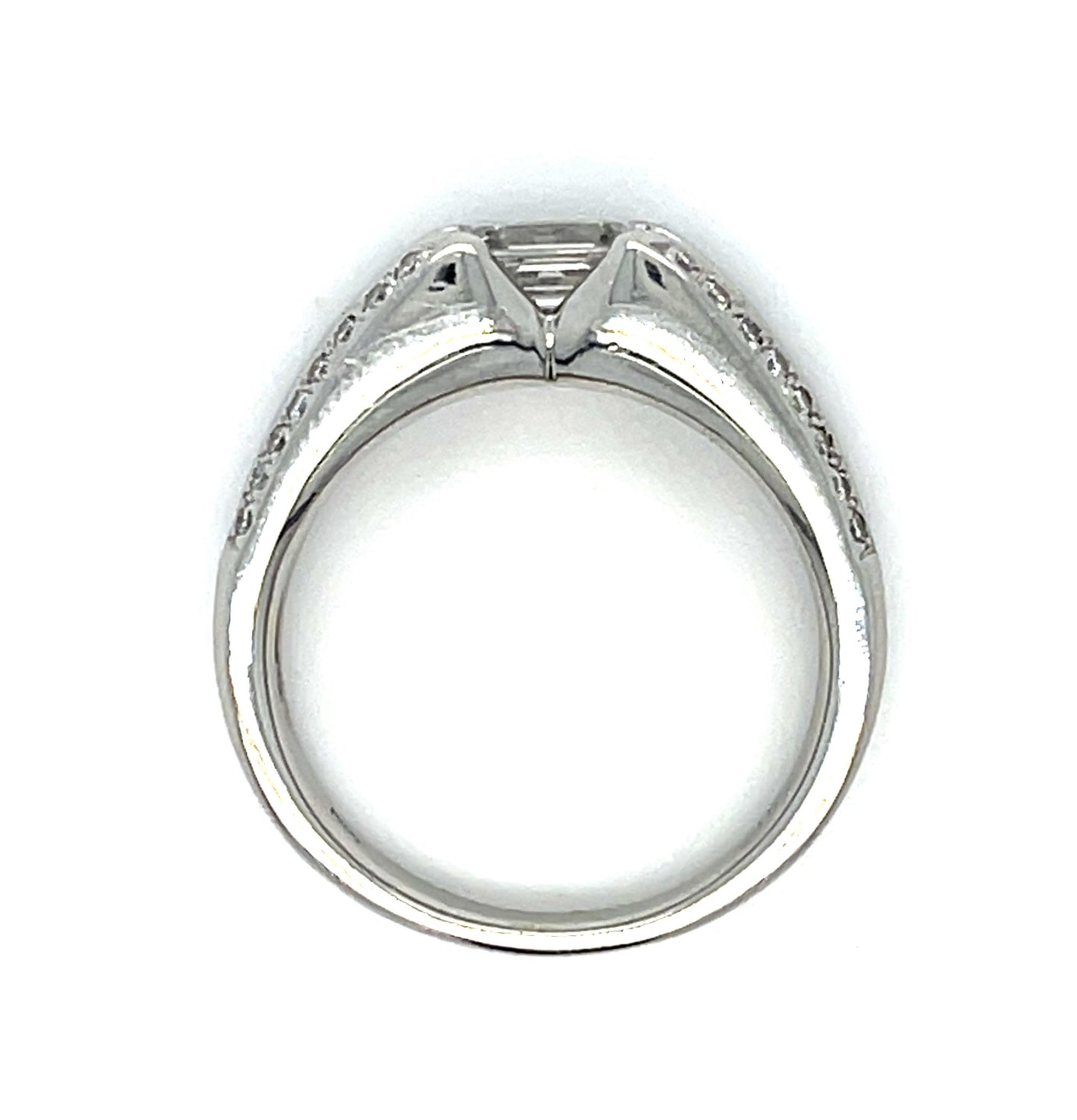 .90ct Emerald Cut Diamond 1.30ct SD Platinum Ring 9.50g 7.50 Size