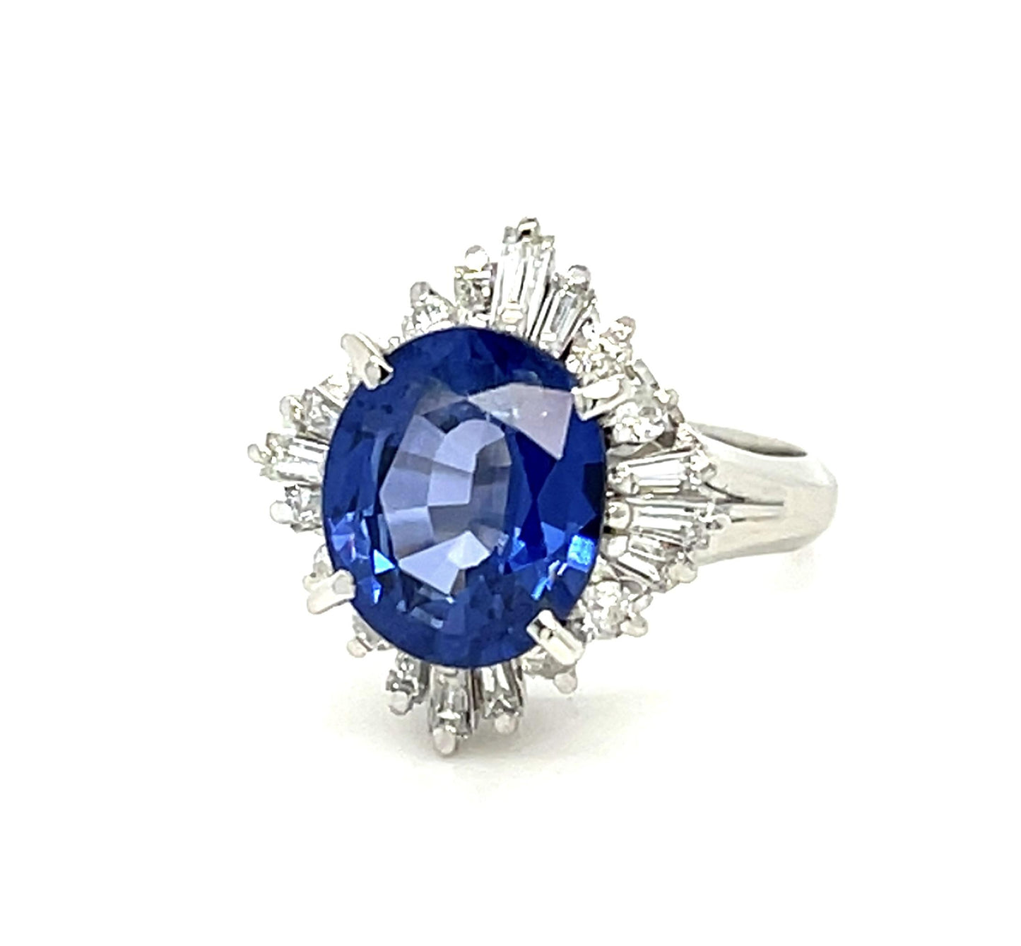 3.18ct Sapphire PT Ring (Estate 1970s) .60ct Diamond 7.40g 6 Size