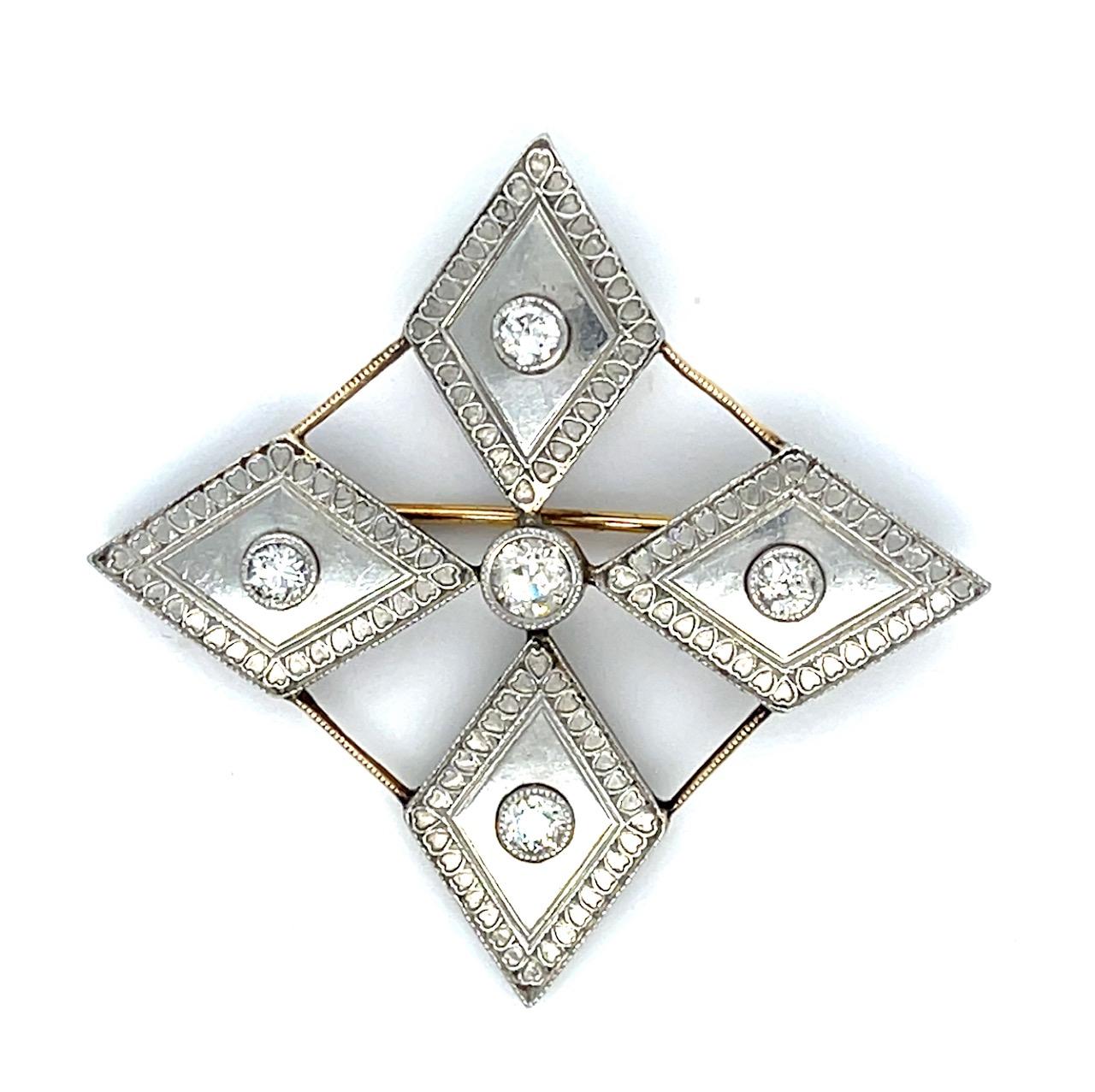 Edwardian .20ct Old European Diamond .40ct SD PT+18KY Pendant Brooch (1910)