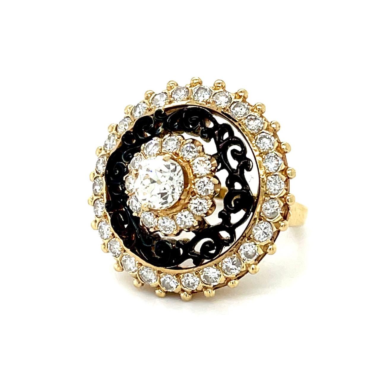 .80 OEC CD Enamel 14KY Vintage Ring (c 1960s) 1.40ct SD 6.50 Size 11.62g
