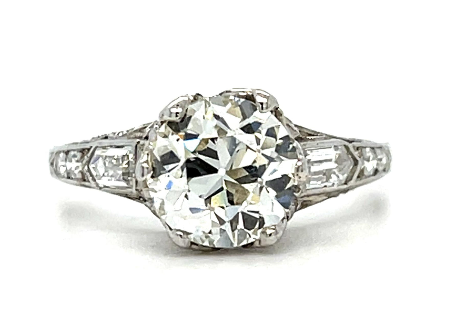 Art Deco 1.63ct K VS2 Euro Dia .30ct Platinum Ring (Antique 1920s) 6.50 Size