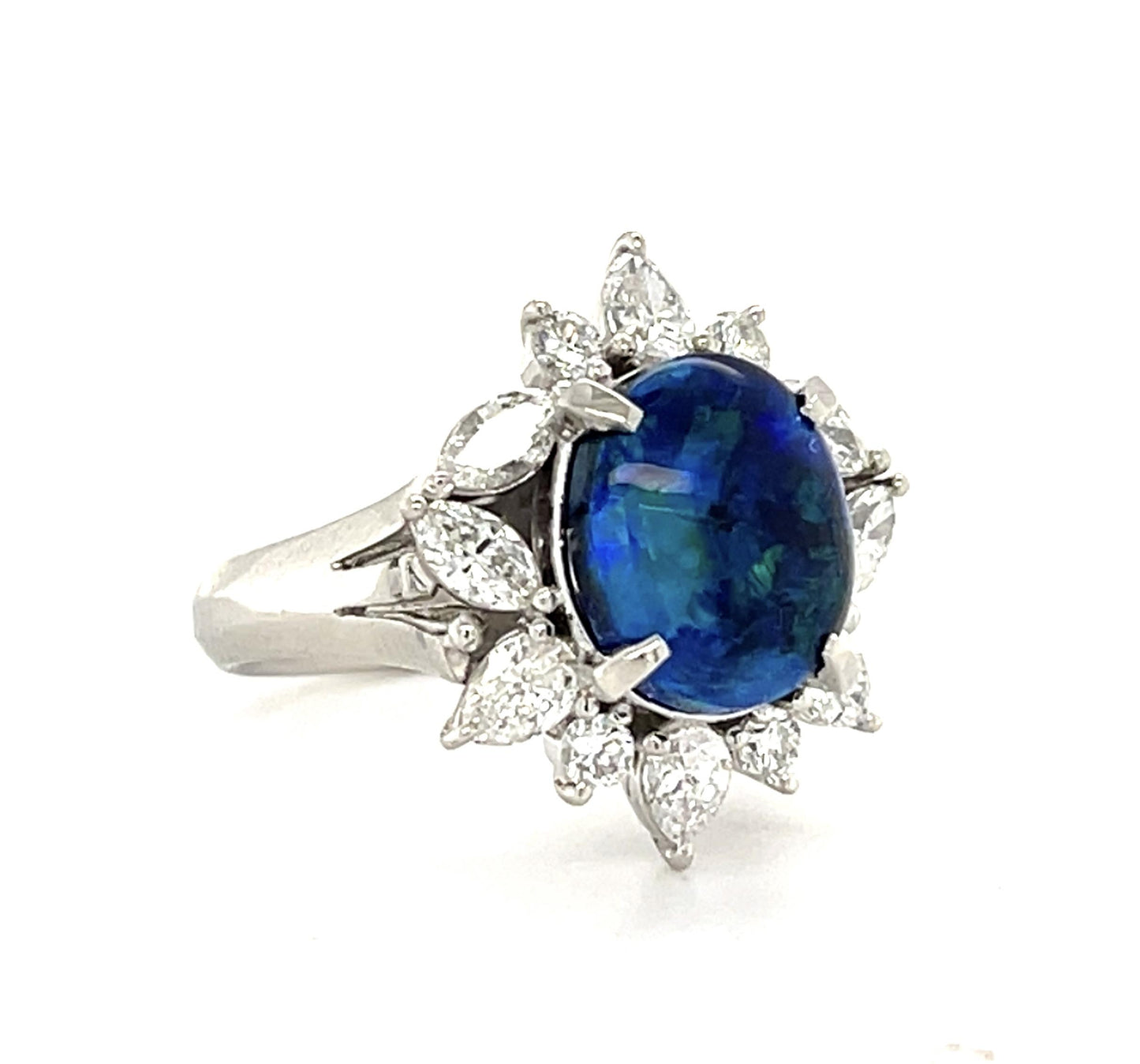 2.88ct Black Australian Opal 1.11ct Diamond PT 900 Ring (Estate) 10.30g 6 Size