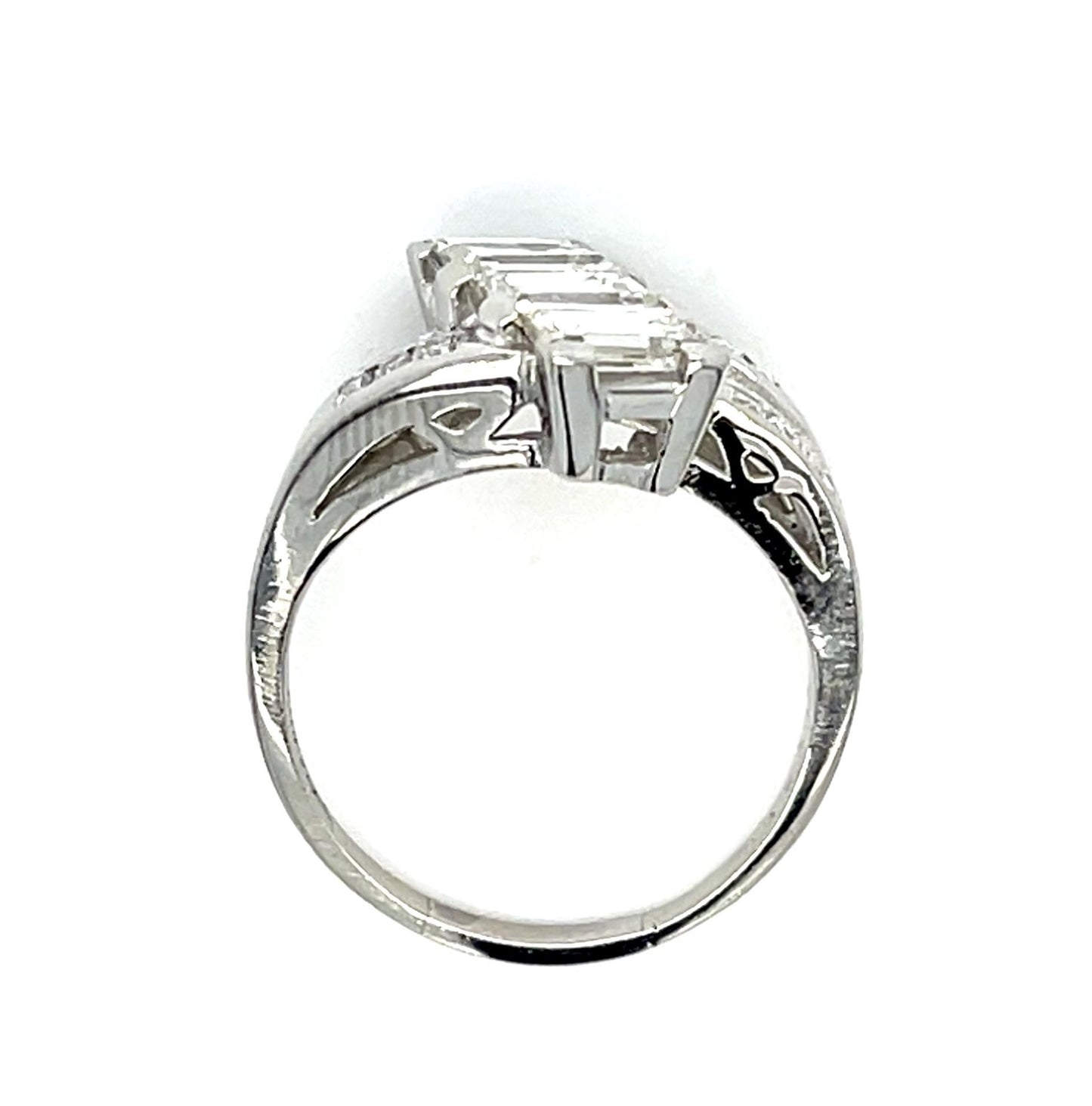 1.80ct (3 Emerald Cut Diamonds) .42ct SD Platinum Ring (Vintage 1950s) 6g 6.50 S