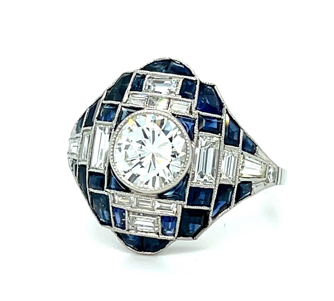 1.01ct Round Brilliant Diamond 3.20ct Sapphire Platinum Handmade Ring 1.25ct SD