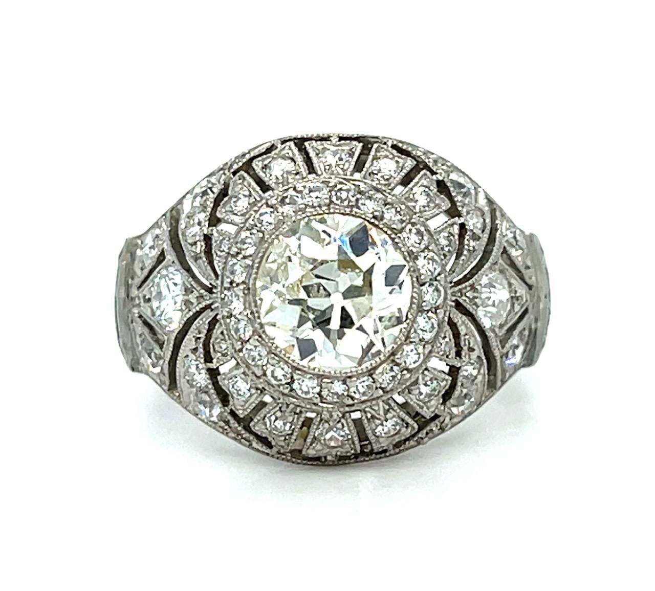1.13ct Old Euro Diamond Platinum Handmade Ring Sapphires 1.20ct SD 5.51g 7 Size