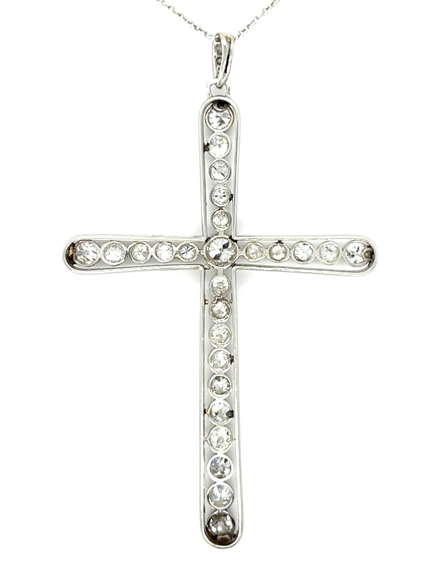 Original Art Deco 3.60ct Old European Diamond Platinum Cross/Pendant 1920s
