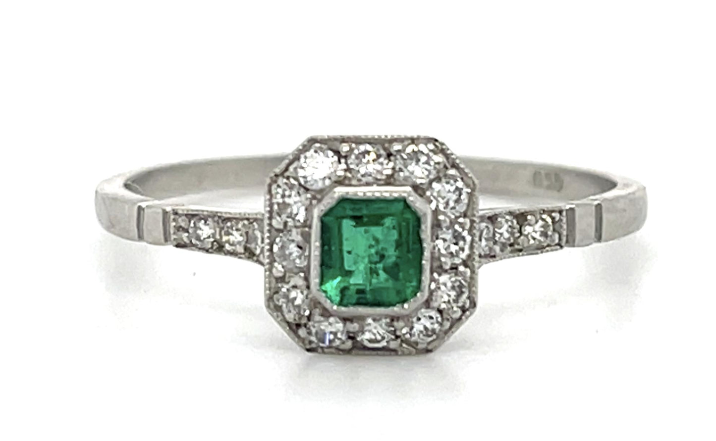 .18ct Emerald .38ct Diamond Platinum Handmade Ring 2.20g 7.50 Size