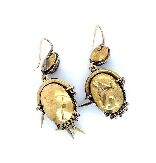 Original Victorian 34ct Garnet .40ct Diamond Earrings (Antique 1870s) 15.25g