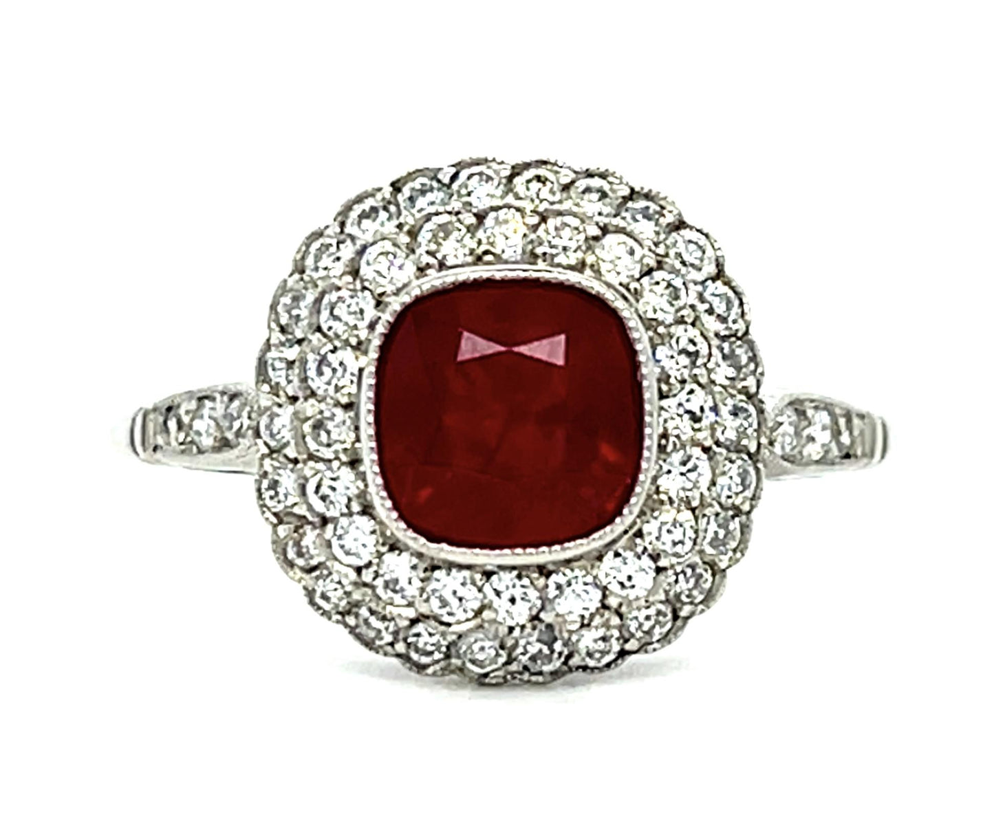 1.50ct Ruby .50ct Diamond Platinum Handmade Ring 4g 7 Size