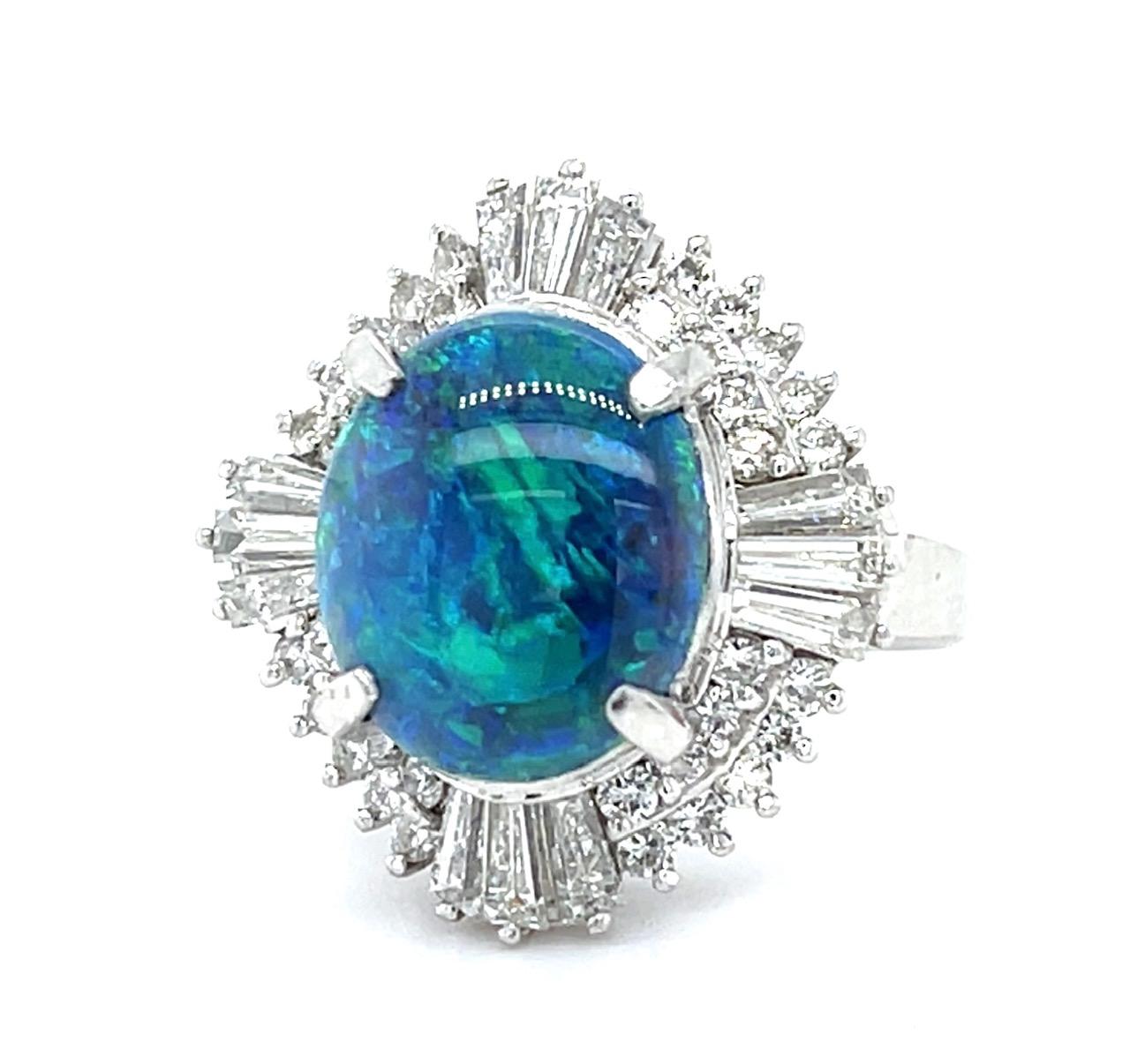 2.58ct Black Australian Opal 1.30ct Diamond Platinum Ring 11.18g 5 Size