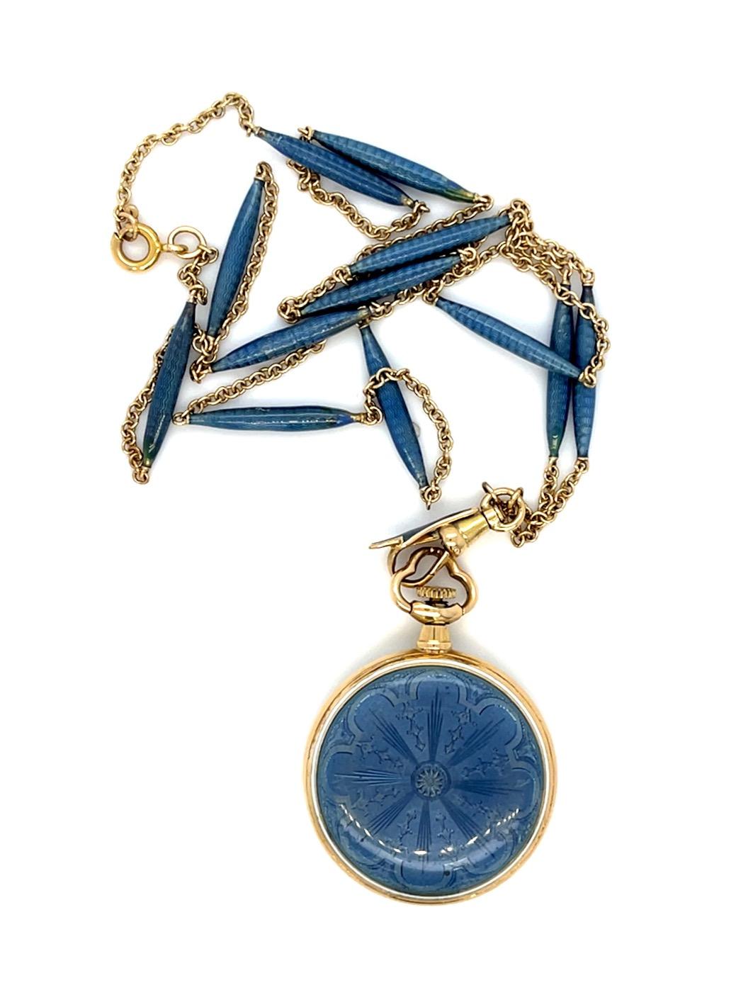 Original Enamel 14KY Watch Necklace (Antique 1910s) 20g 22"