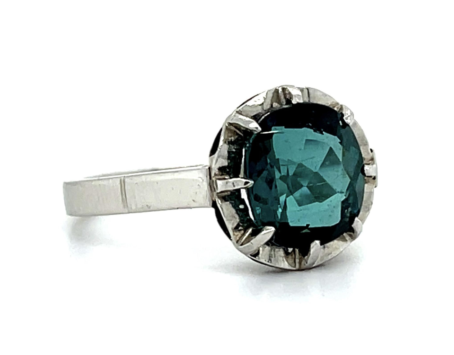 French 2.25ct Green Tourmaline Platinum Ring 6.20g 7 Size