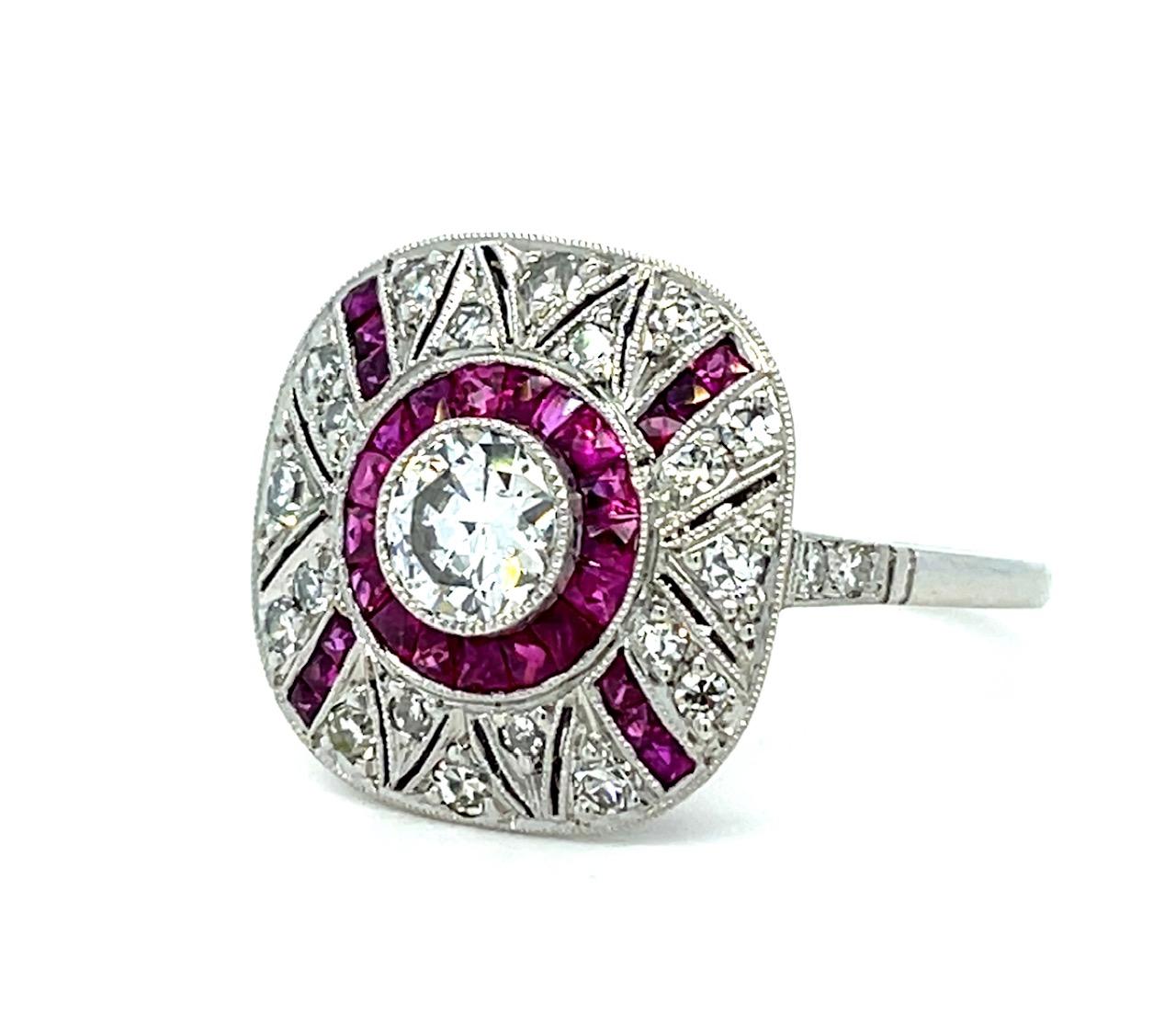 .47ct Old European Diamond .90ct Ruby Platinum Handmade Ring .90ct Ruby .40ct SD
