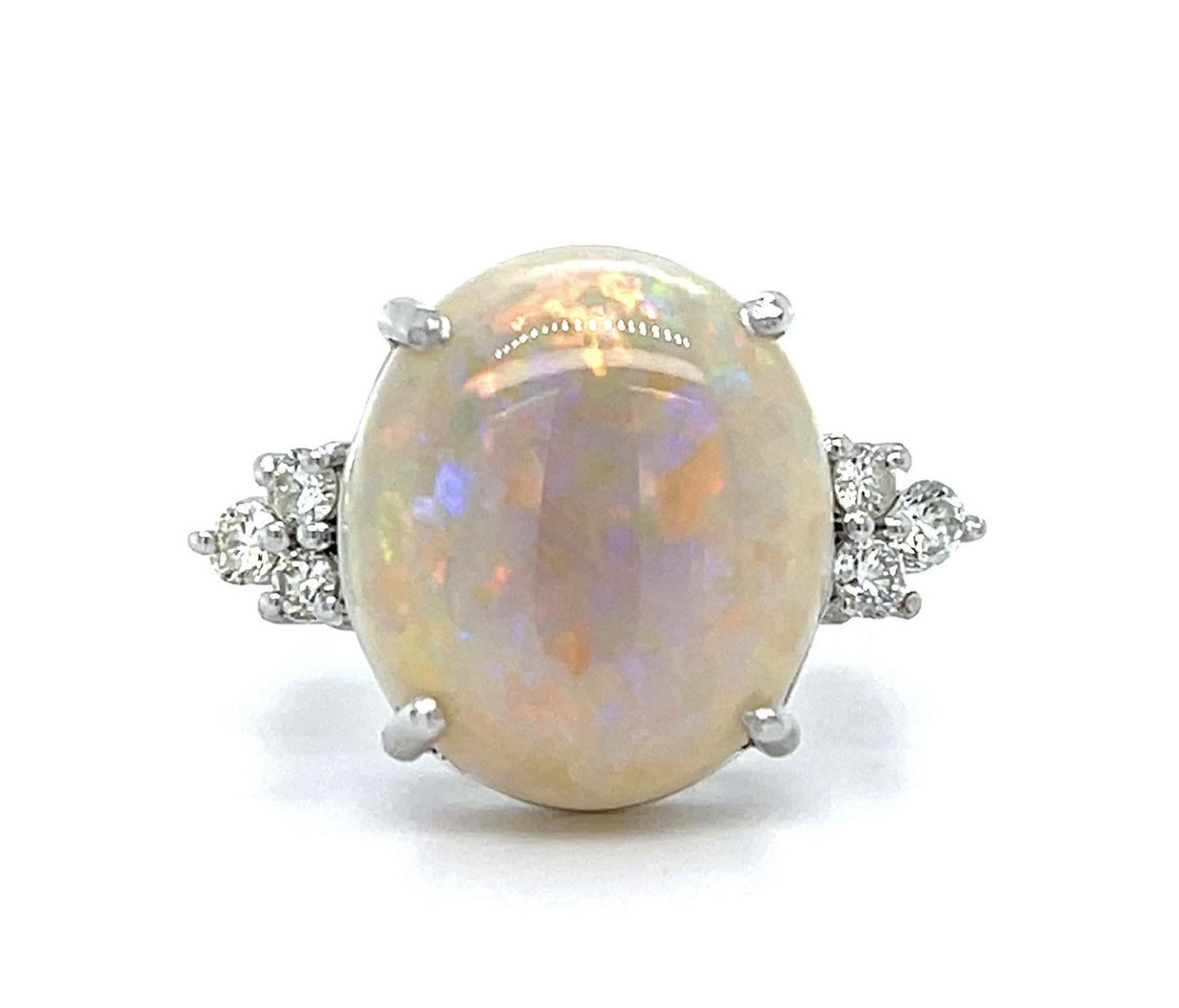 7.15ct Australian Opal 18KW .27ct Diamonds Ring 5.10g 6.50 Size