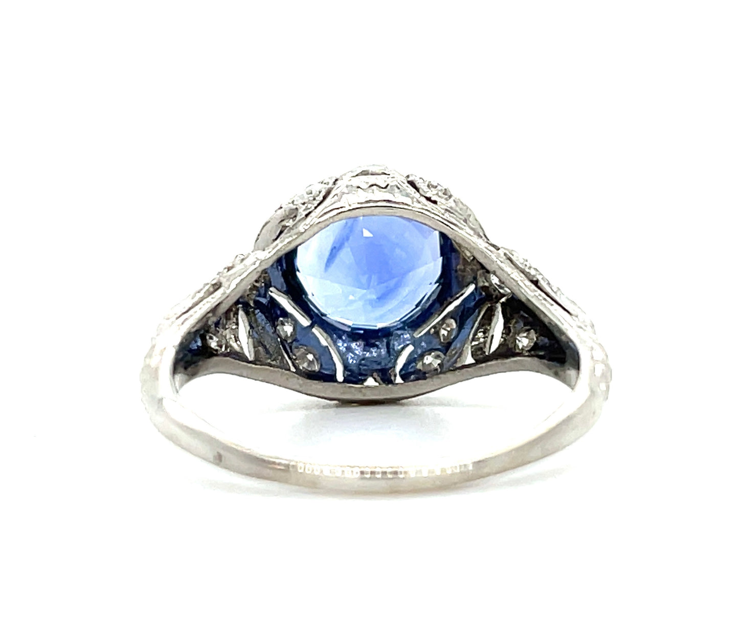 Art Deco (Circa 1920s) 2.91ct Sapphire .42ct Diamonds Platinum Handmade Antique Ring