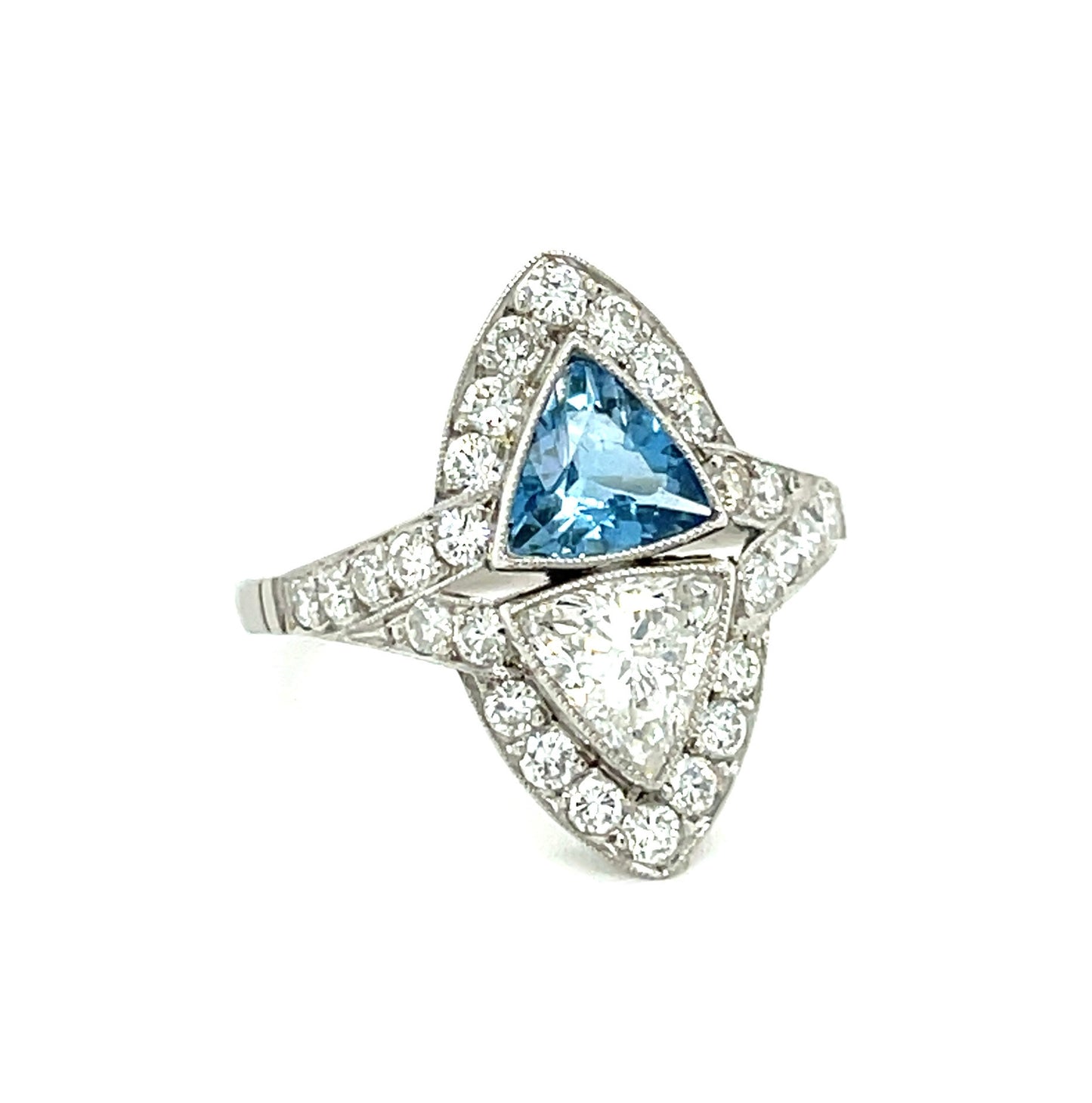 .70ct Trillion Diamond .80ct Aquamarine .88ct SD Platinum Ring