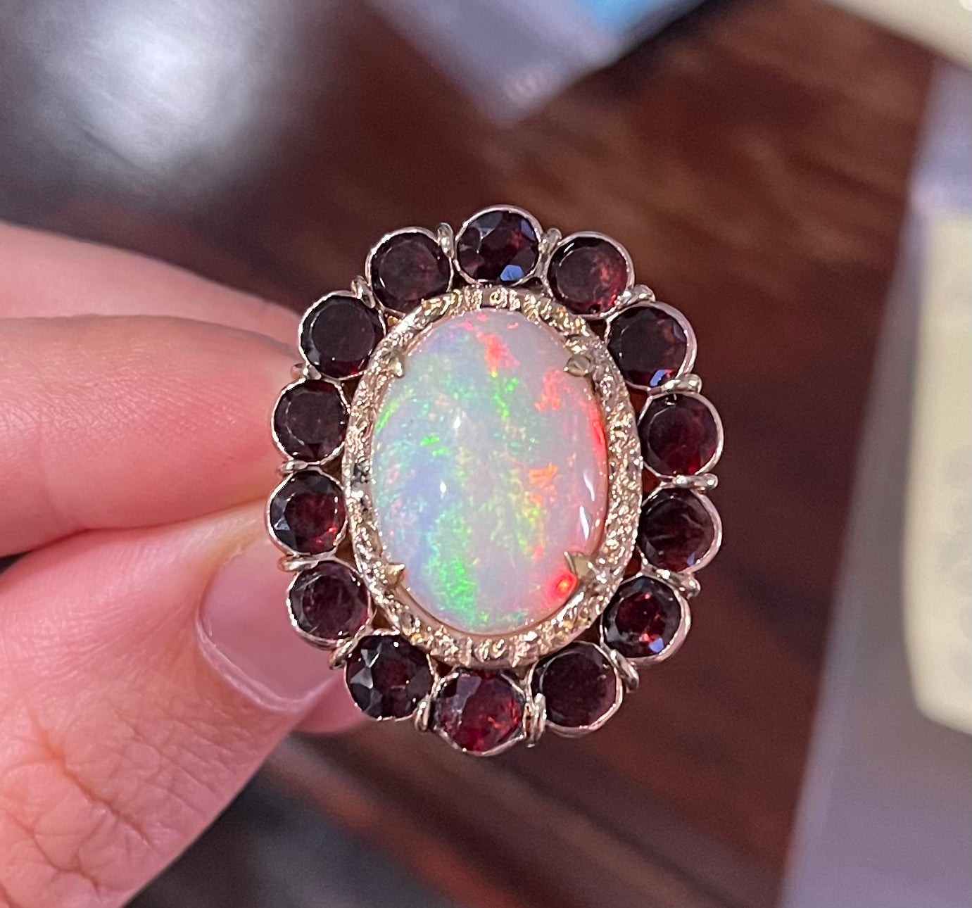 Victorian (Circa 1890s) 23ct Opal 2.60ct Diamond 14KY Antique Ring