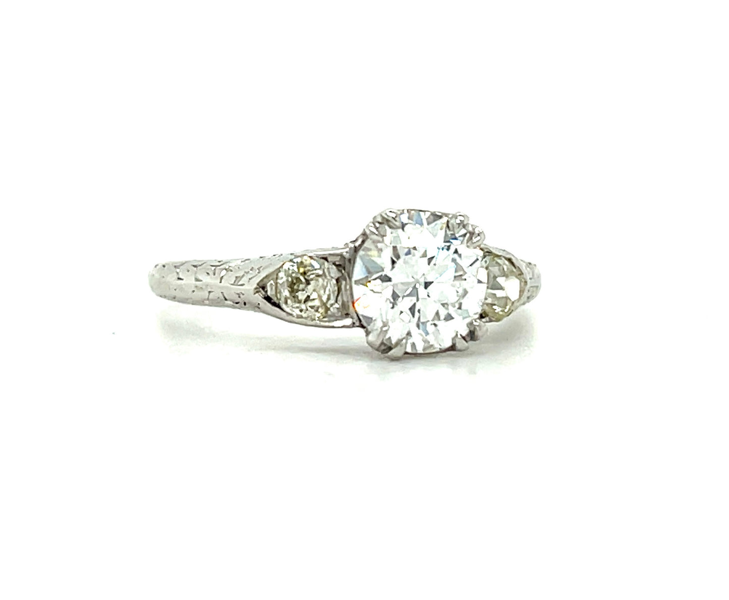 Art Deco (Circa 1930s) .99ct GIA G VS1 Old European Cut Diamond .10ct SD Platinum Vintage Ring