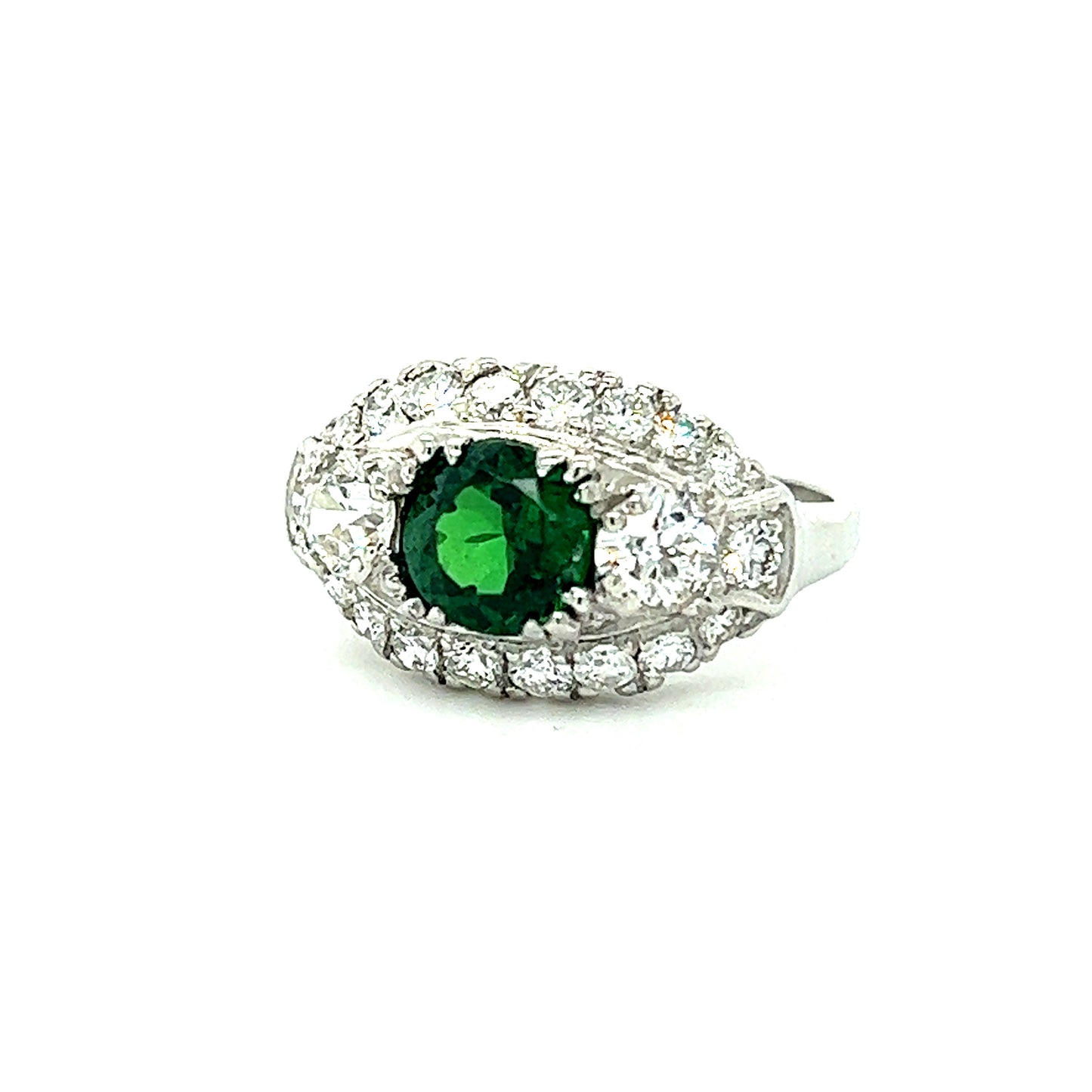 1.2ct Tsavorite Garnet & 0.61ctw Diamond 2 Stones Platinum (Circa1940s) Ring